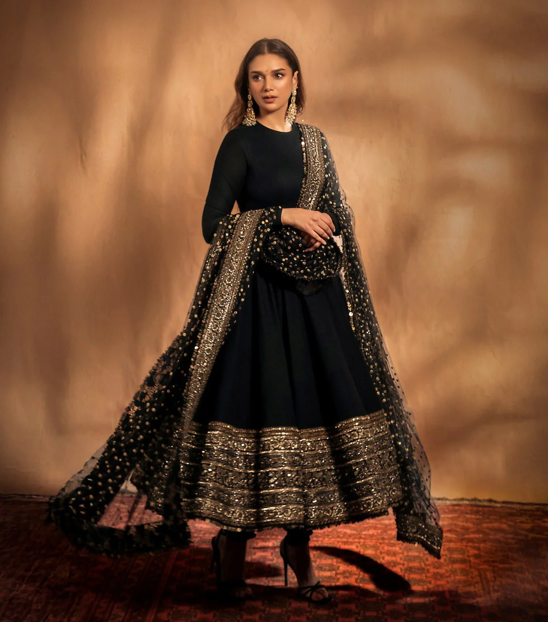 Aditi's Black Colour Embroidered Anarkali Suit Set - Image 2