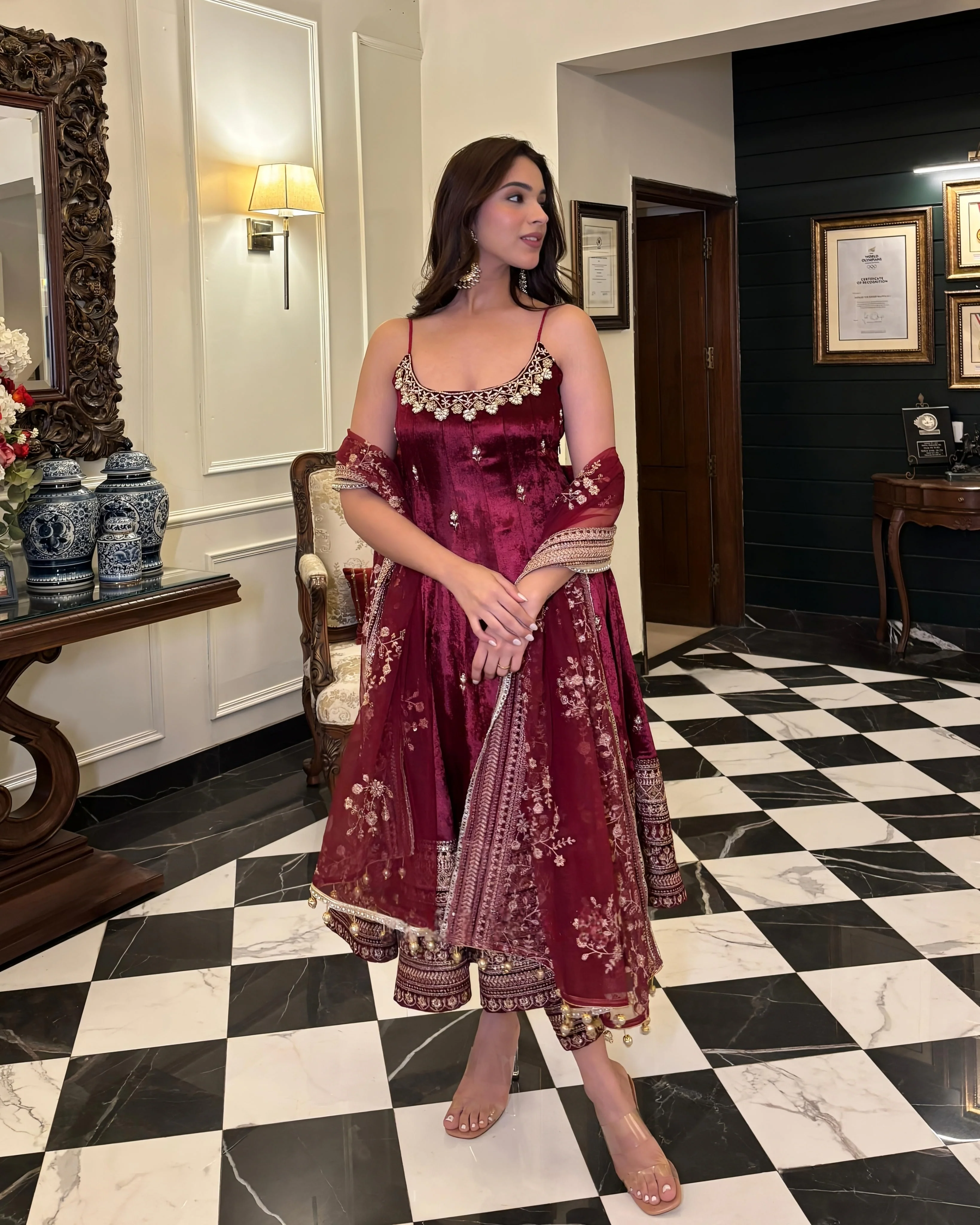 Alveera Premium Quality Maroon Anarkali Suit Set - Image 3