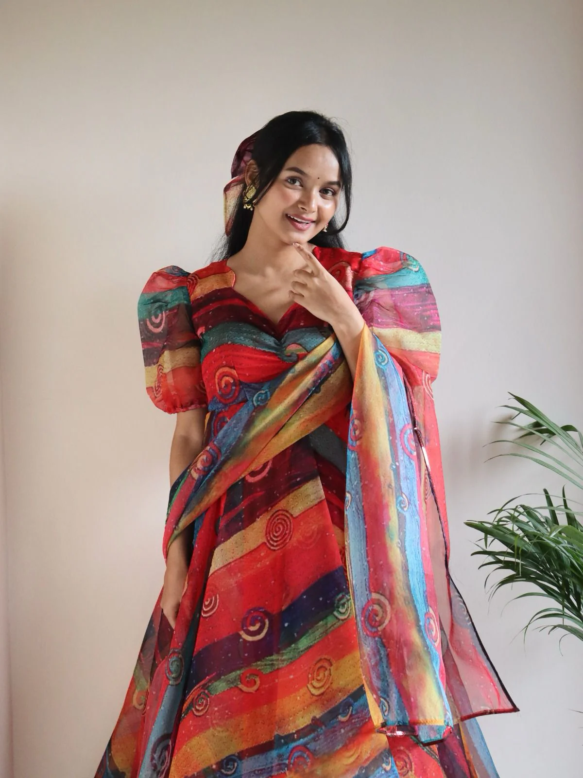 Amazing Multi Color Printed Organza Anarkali Suit - Image 3