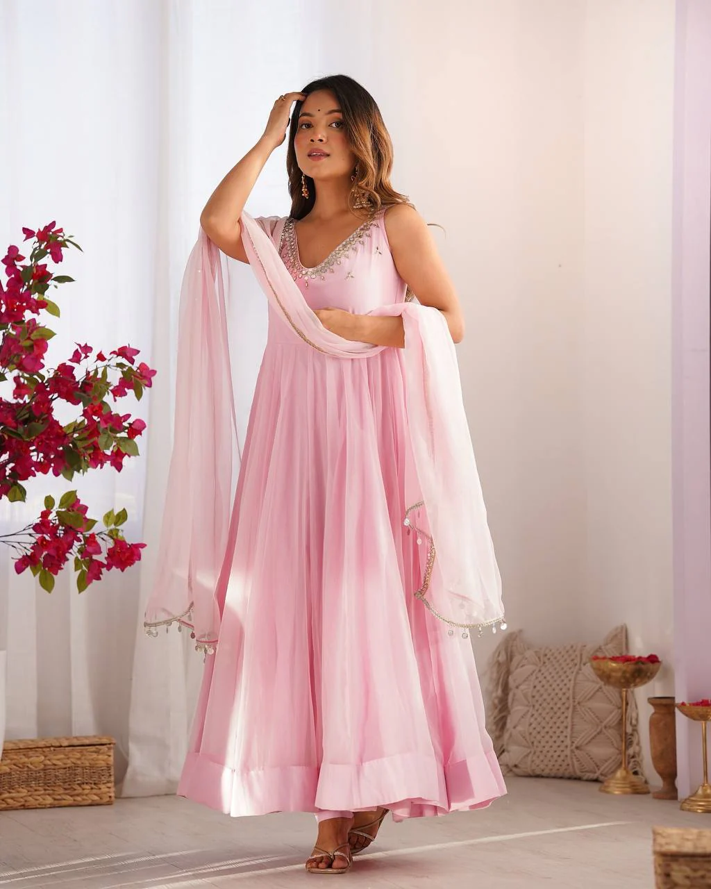 Baby Pink Color Georgette Three Piece Anarkali Suit