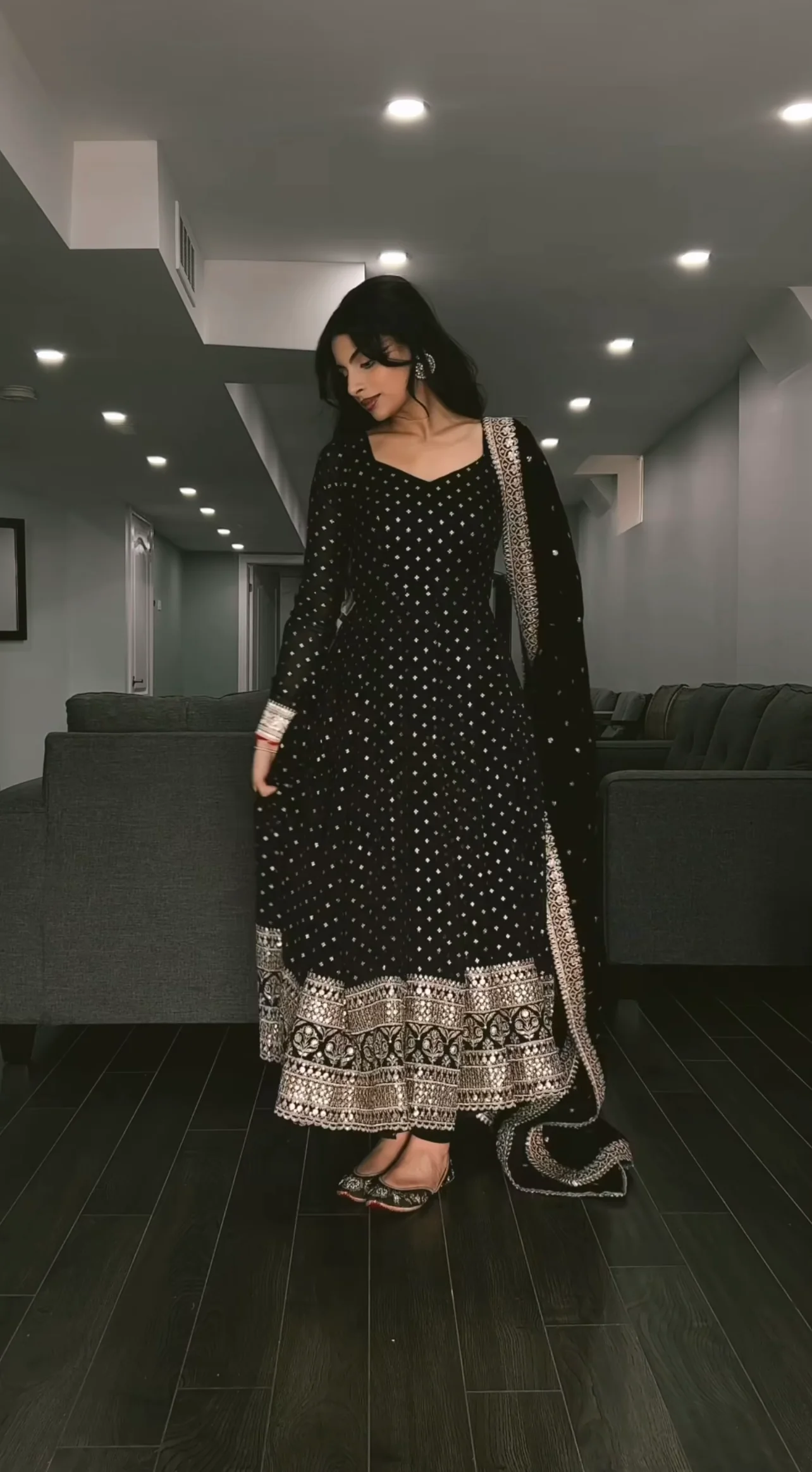 Outstanding Black Color Sequence Work Anarkali Gown