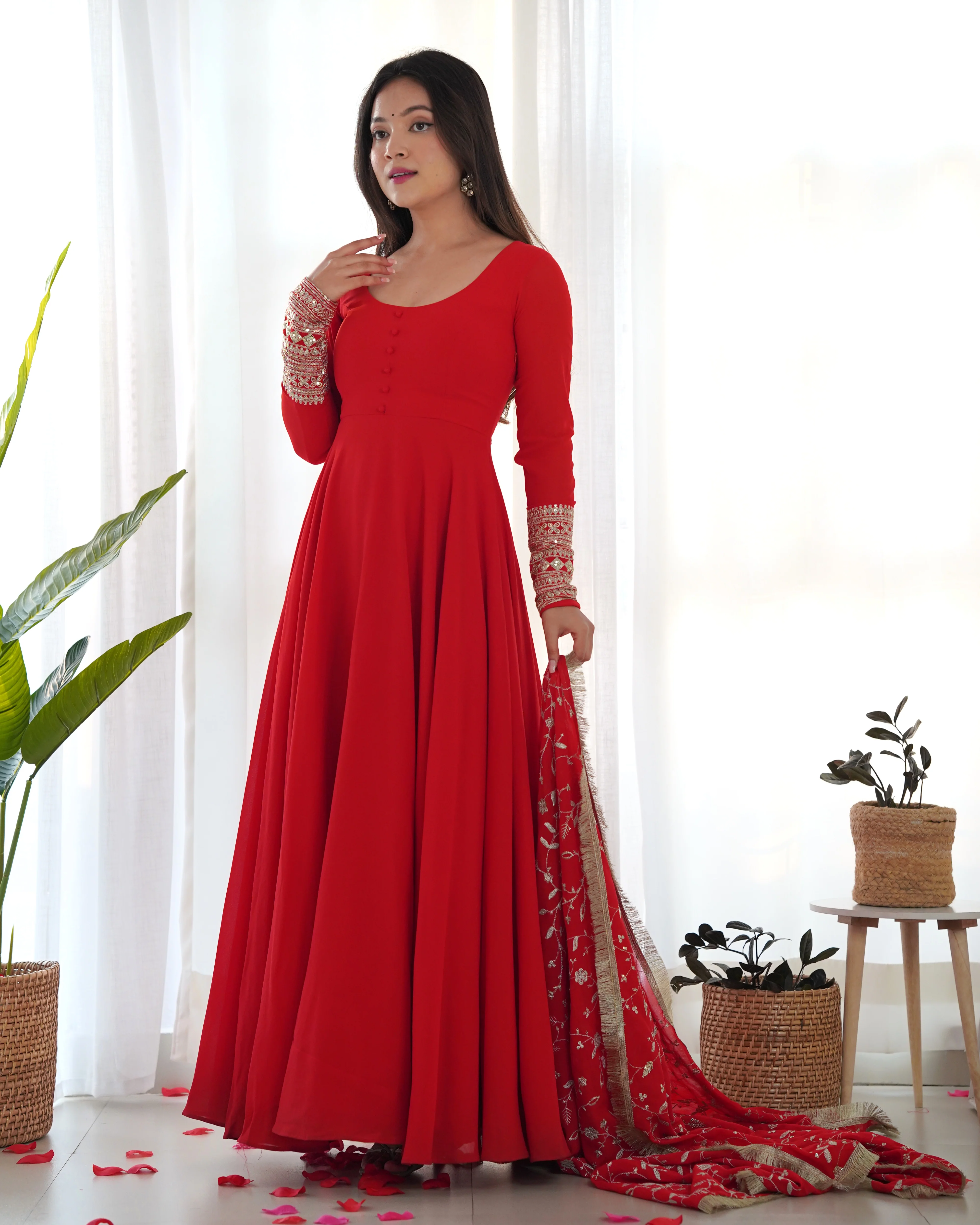 Beautiful Red Color Georgette Gown With Embroidery Sequence - Image 6