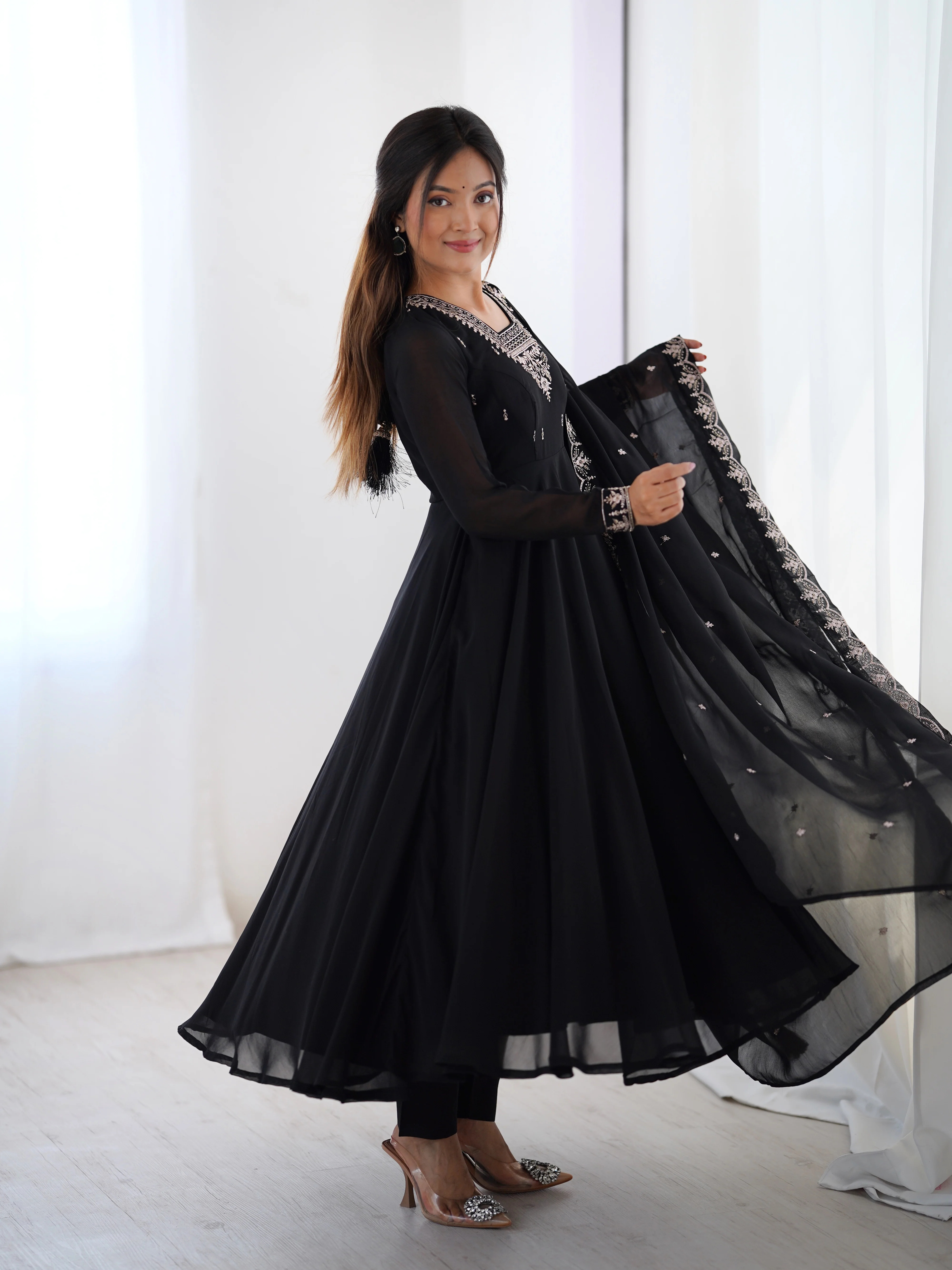 Black Color Georgette Embroidered Three Piece Anarkali Suit - Image 10