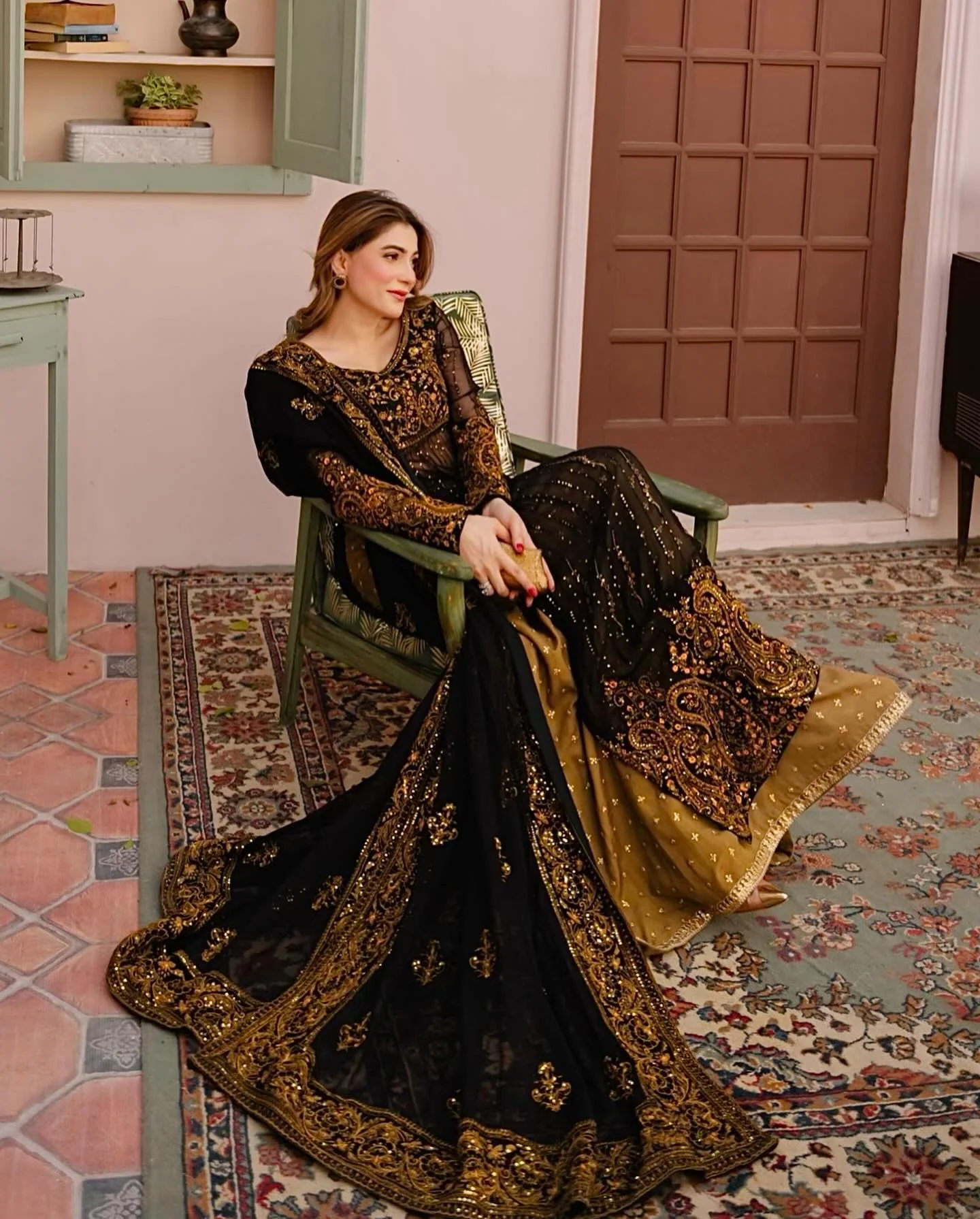 Black Colour Fox Georgette Thread With Sequence Work Palazzo Suit - Image 2