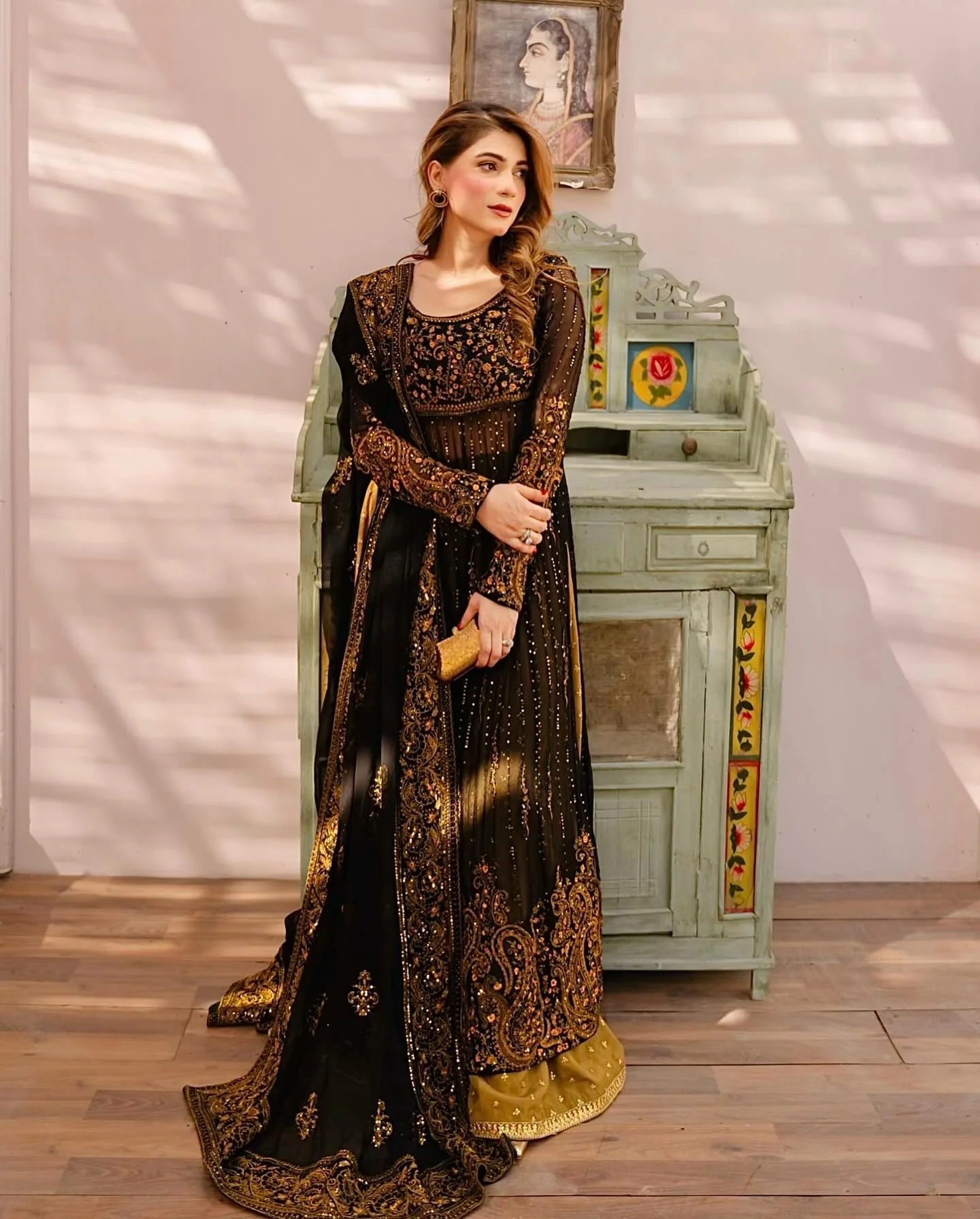 Black Colour Fox Georgette Thread With Sequence Work Palazzo Suit - Image 4