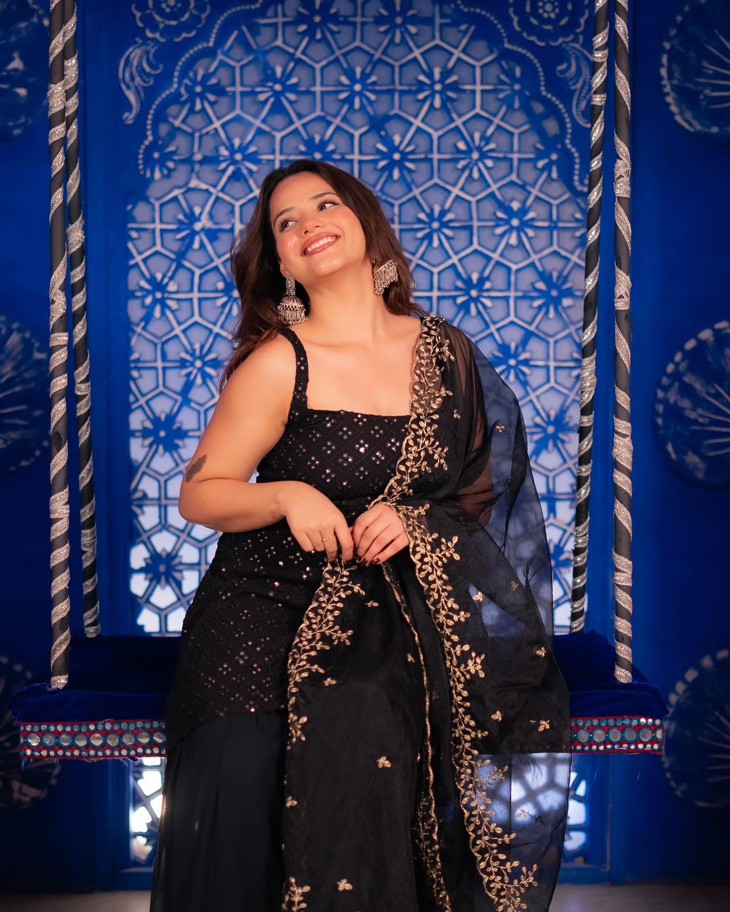 Black Embroidered Sharara Suit Set With kurta & dupatta for Special Occasions - Image 3