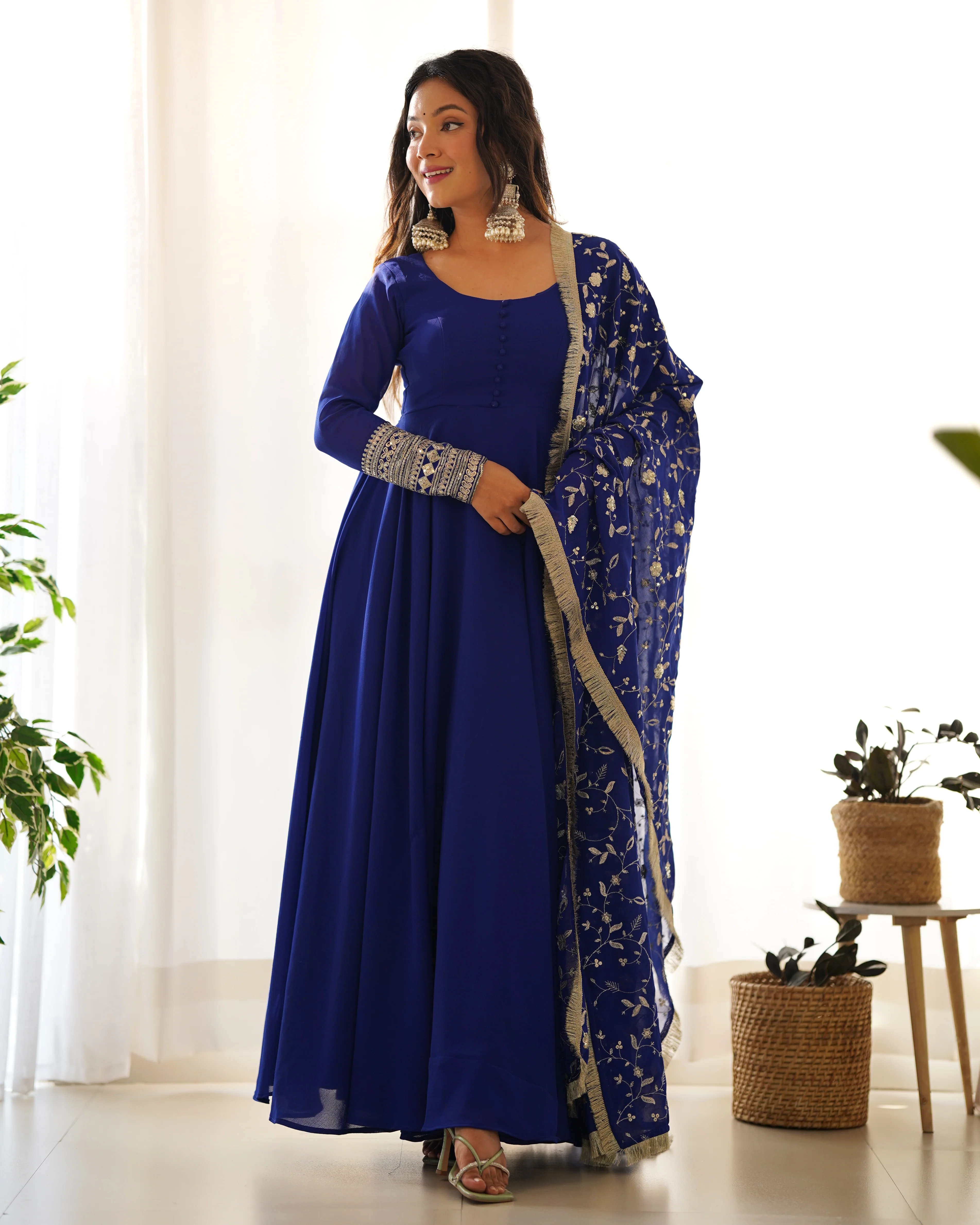 Blue Color Georgette With Sequence Work Anarkali Suit - Image 2