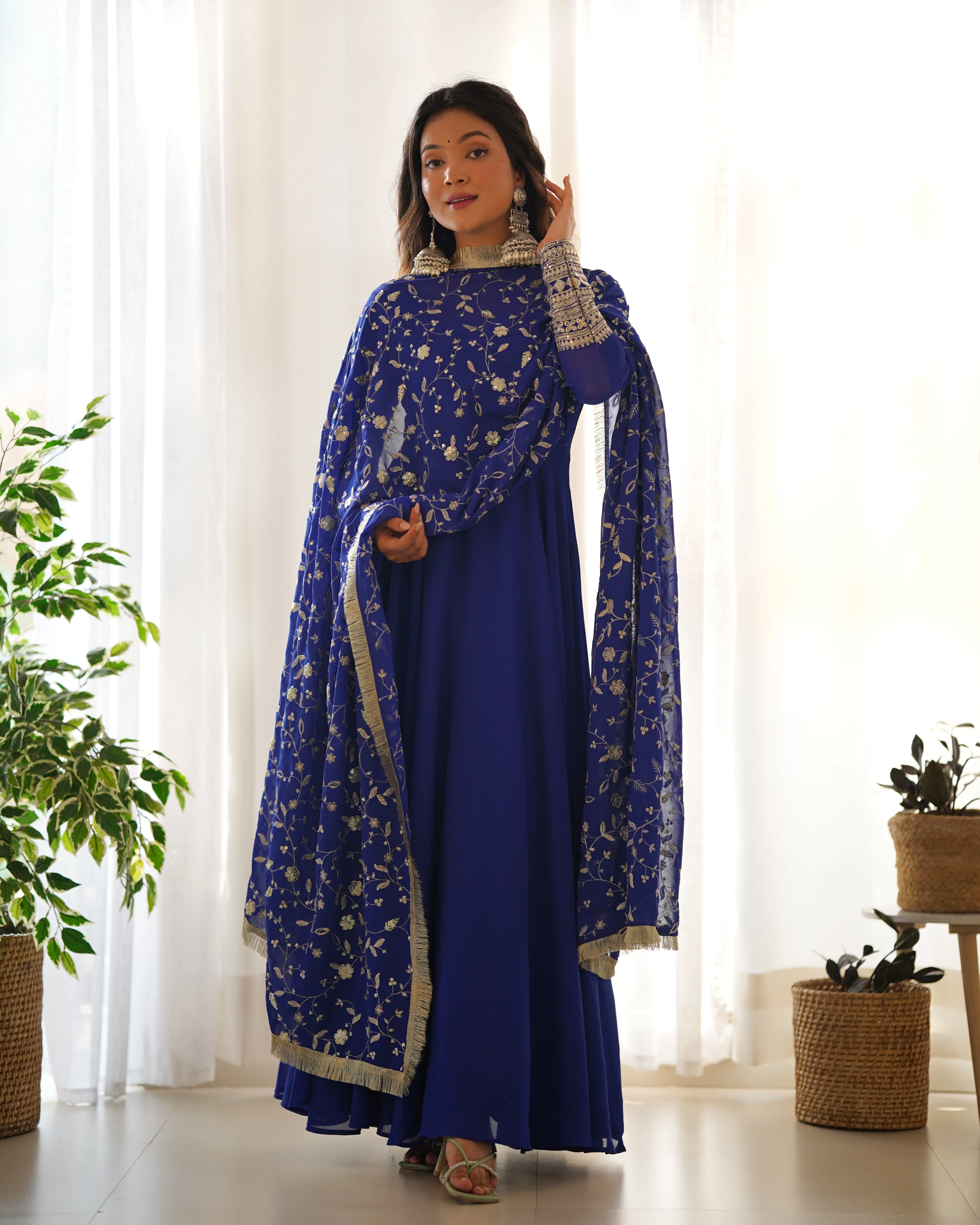 Blue Color Georgette With Sequence Work Anarkali Suit - Image 3