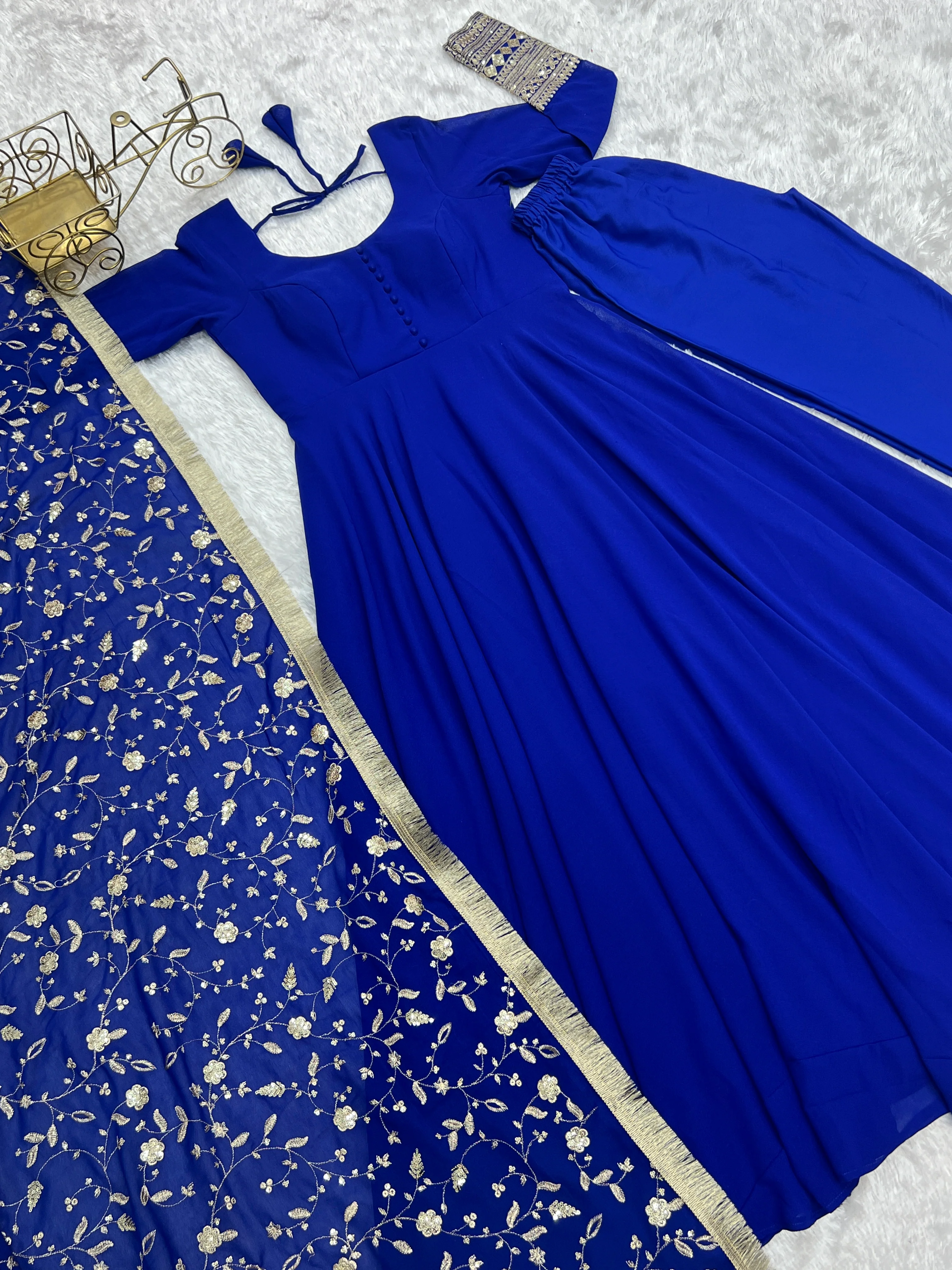 Blue Color Georgette With Sequence Work Anarkali Suit - Image 9