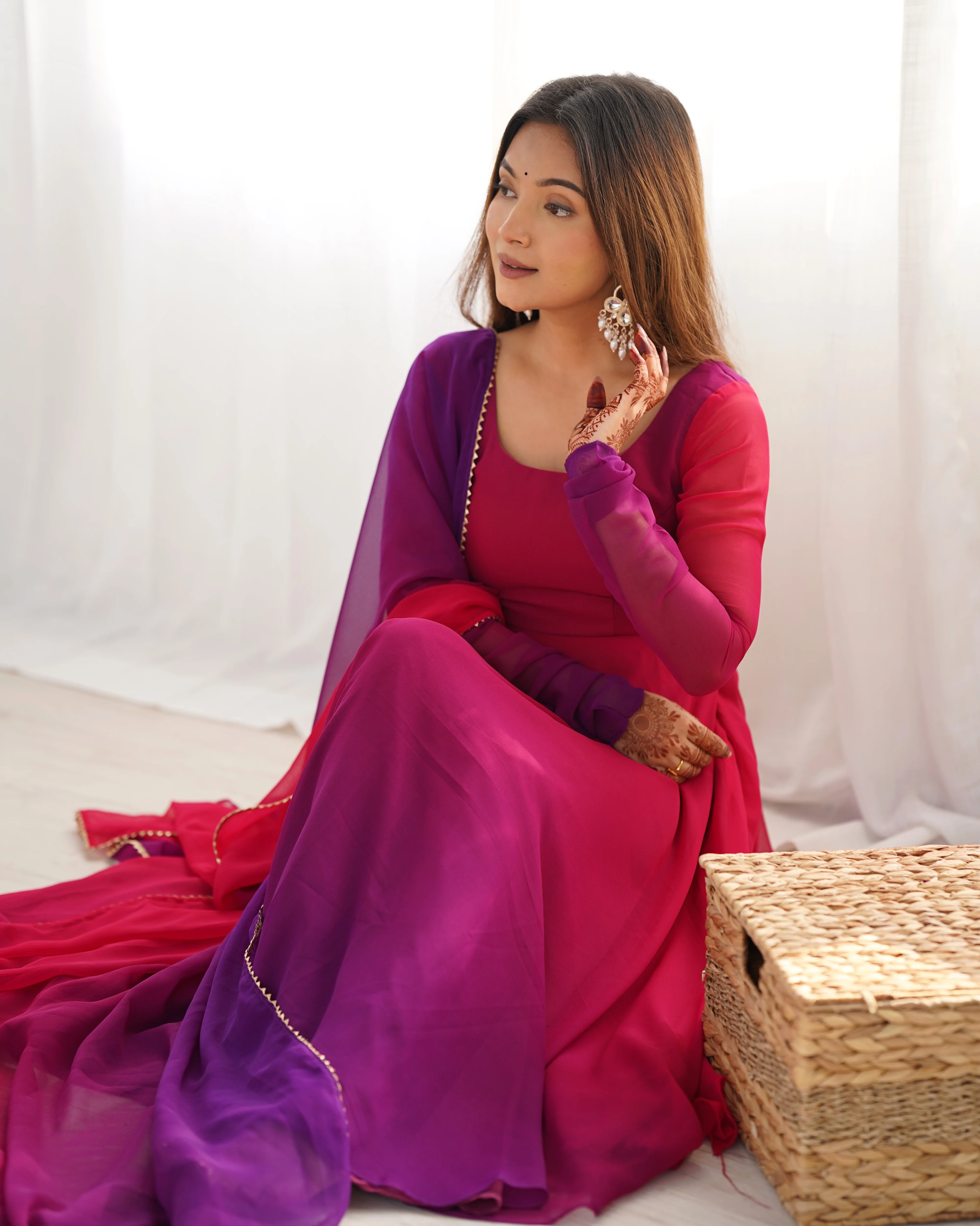 Dark Pink Color Georgette Three Piece Anarkali Suit - Image 13