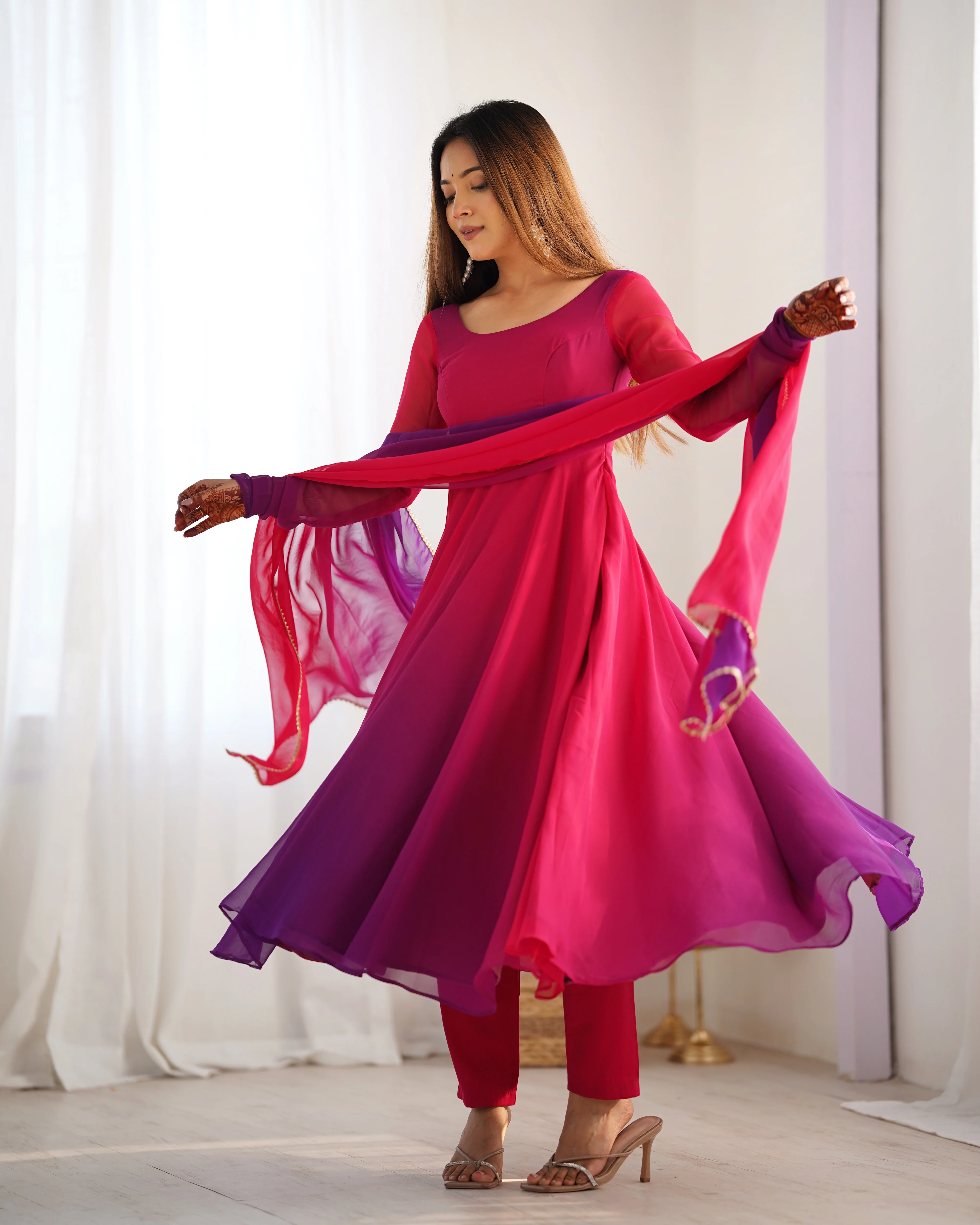 Dark Pink Color Georgette Three Piece Anarkali Suit - Image 7