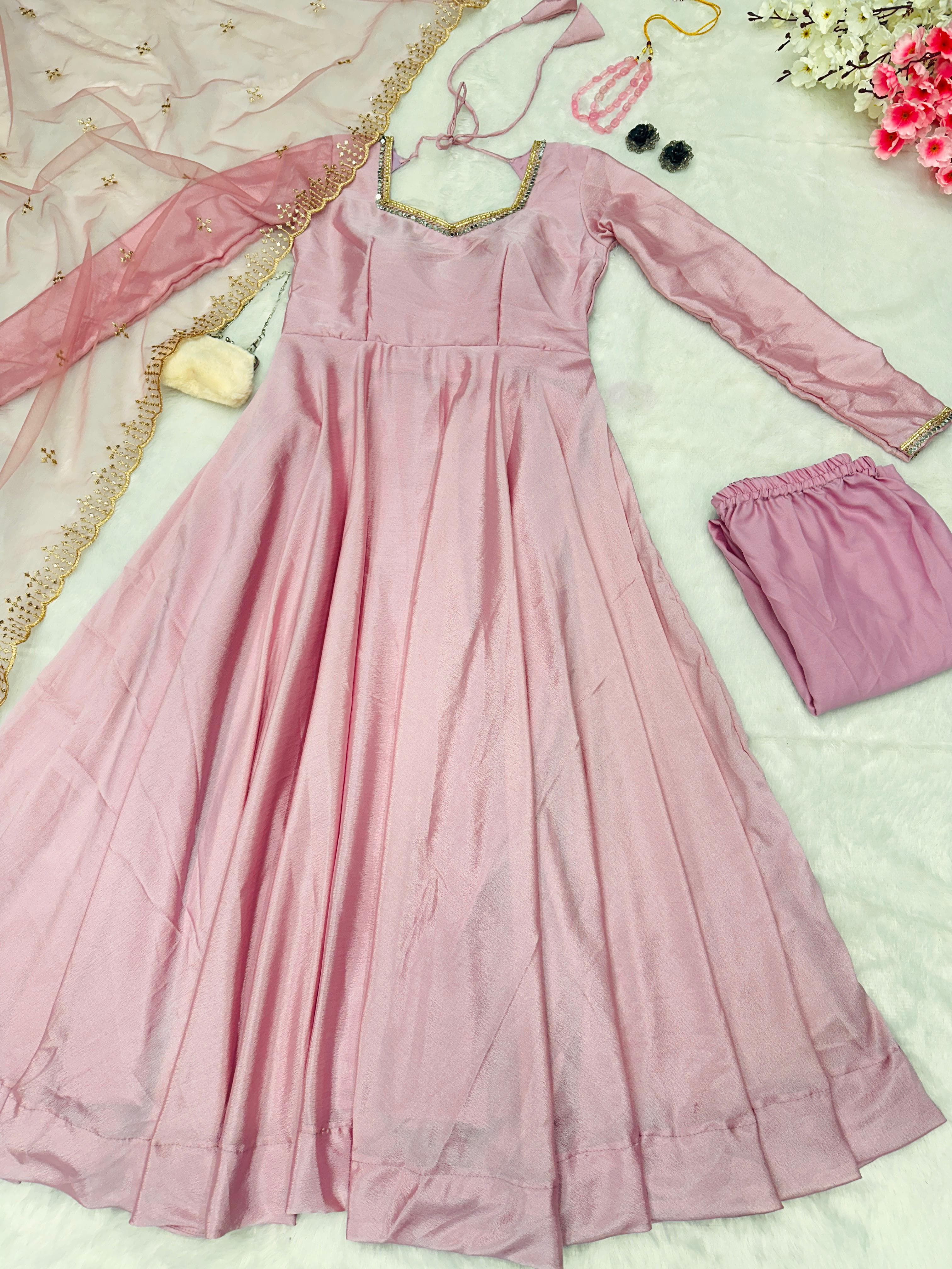 Delightful Light Pink Anarkali Gown With Net Dupatta - Image 4