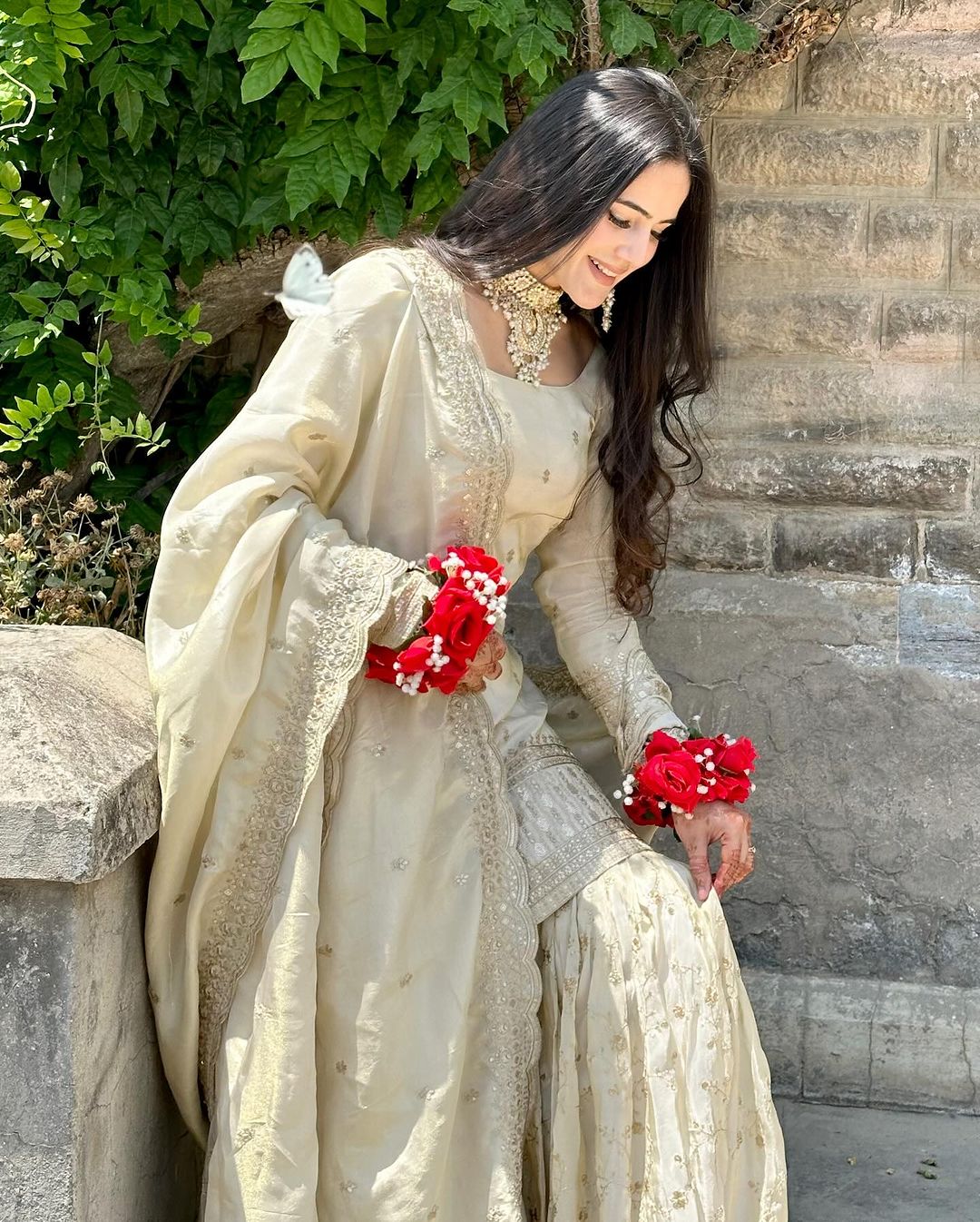 Delightful White Color Georgette Embroidery Work Sharara Suit - Image 5