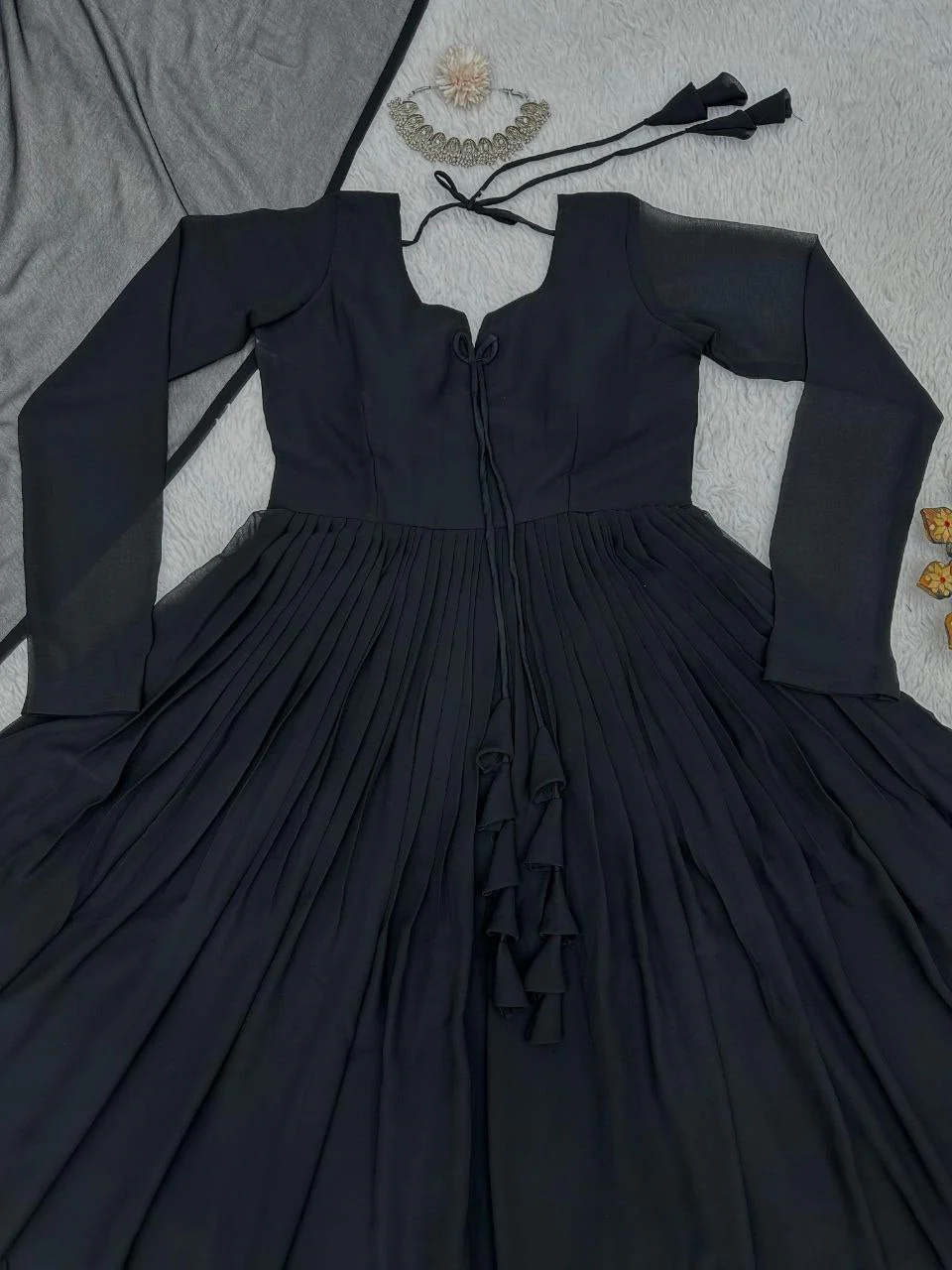Demanding Black Color Lace Work Long Anarkali Gown - Image 10