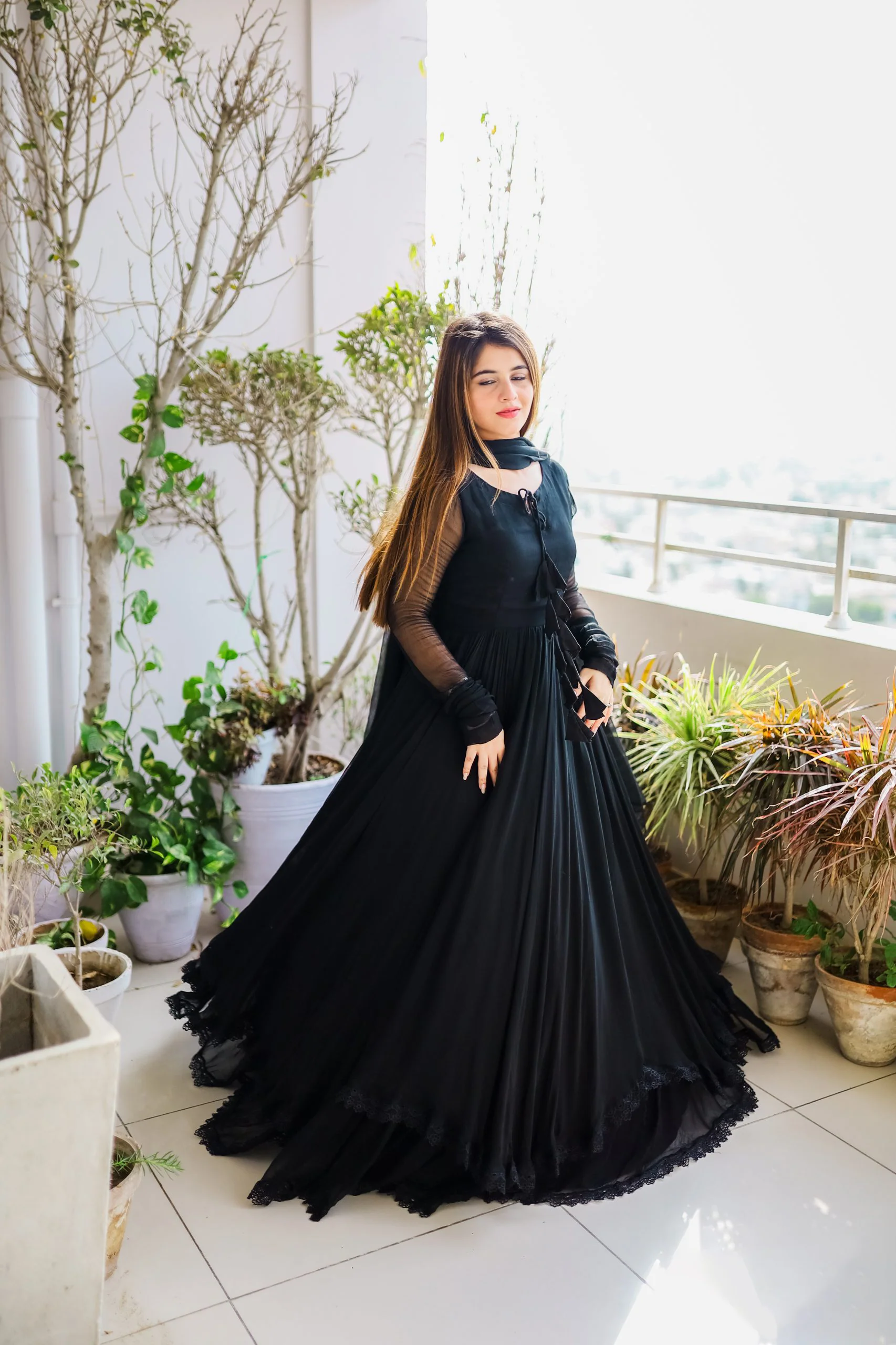 Demanding Black Color Lace Work Long Anarkali Gown - Image 3