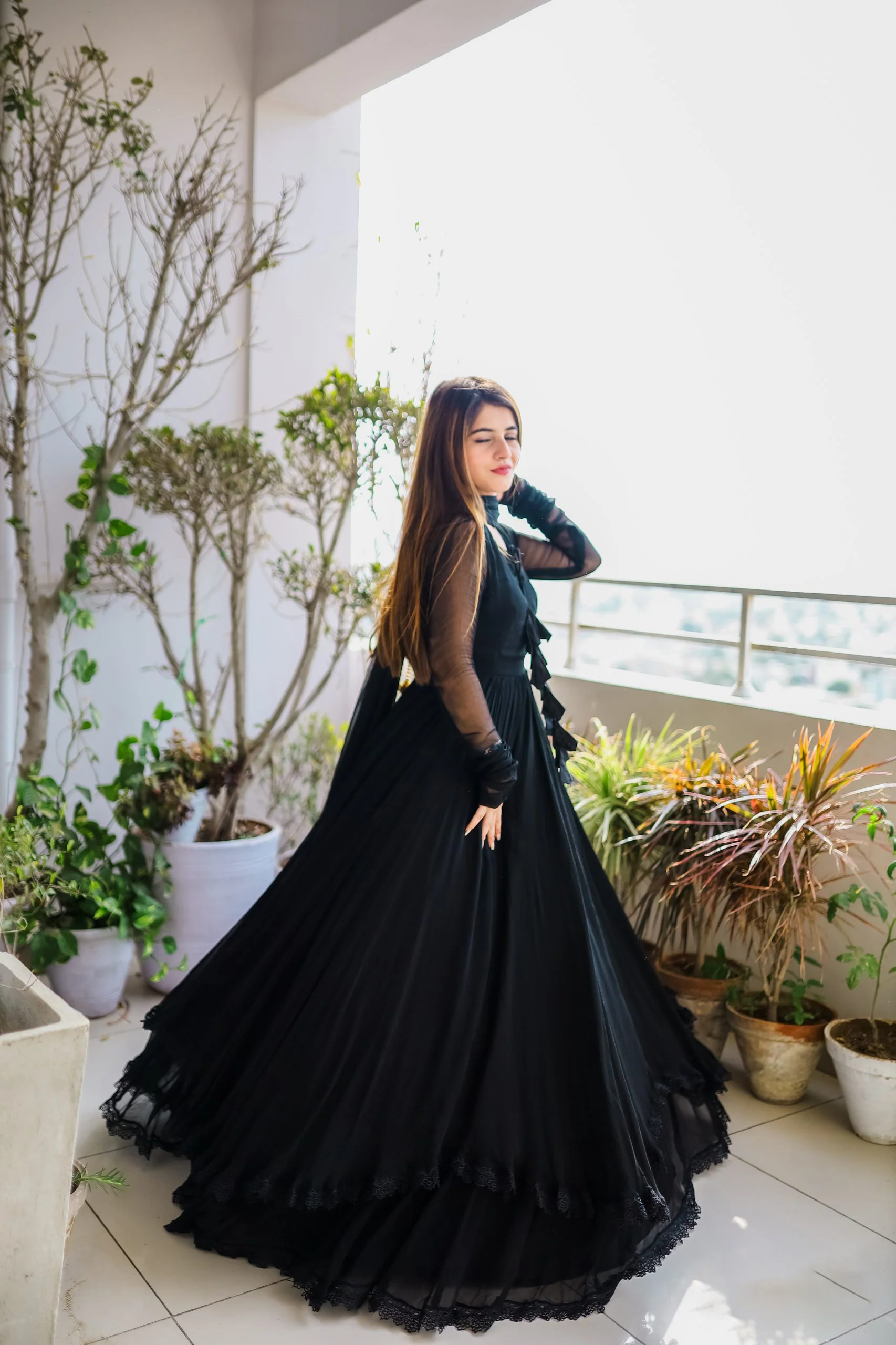 Demanding Black Color Lace Work Long Anarkali Gown - Image 7