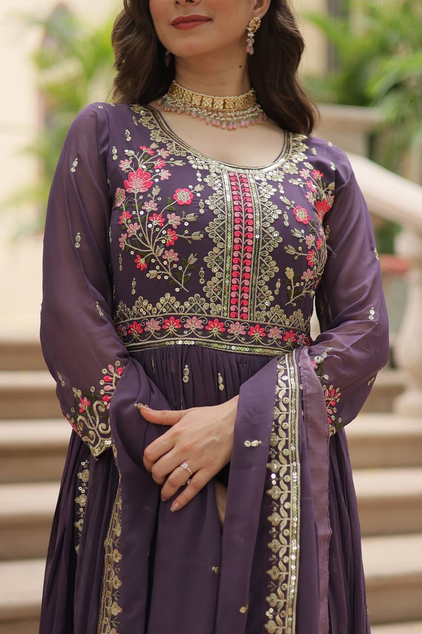 Designer Lavender Color Three Piece Sharara Suit - Image 5