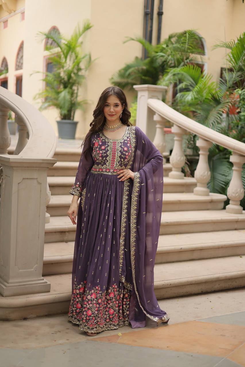 Designer Lavender Color Three Piece Sharara Suit - Image 6