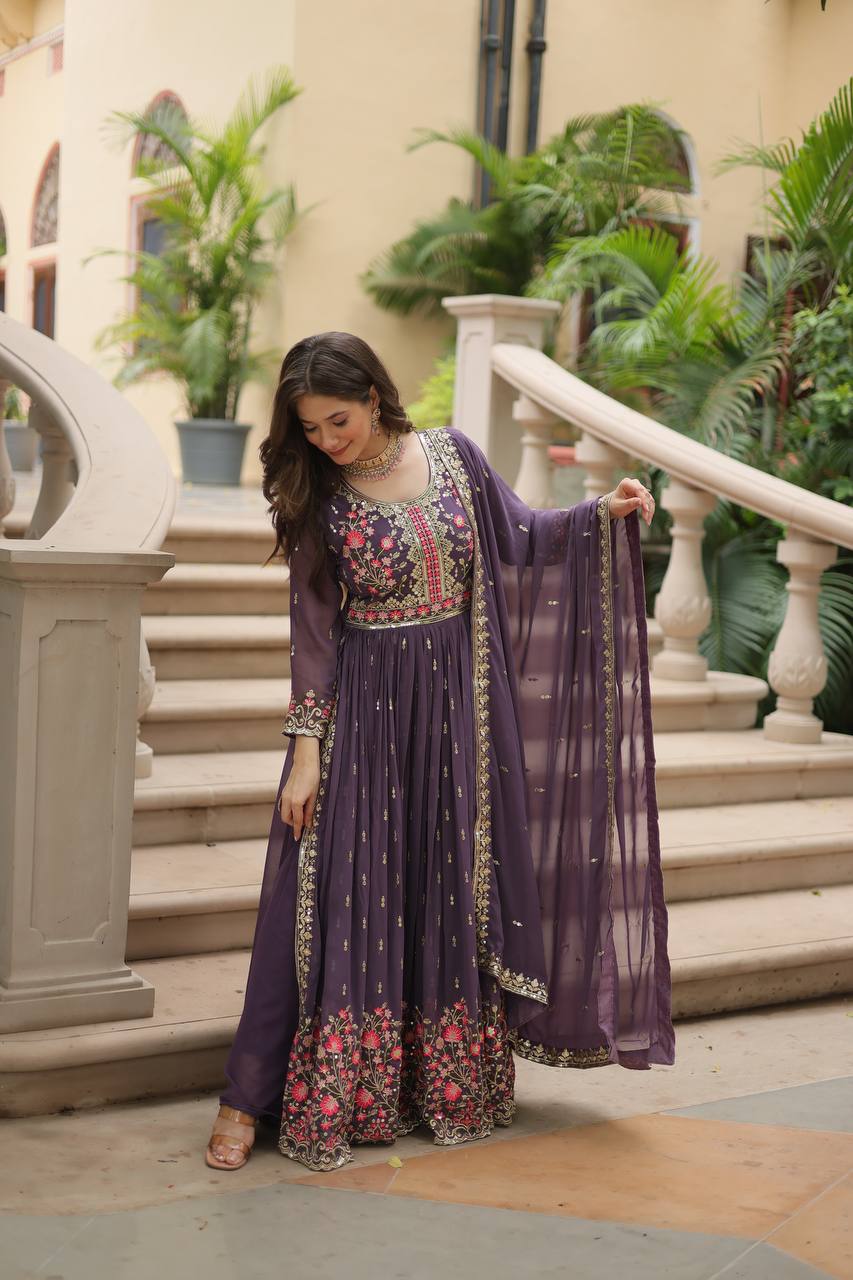 Designer Lavender Color Three Piece Sharara Suit - Image 7