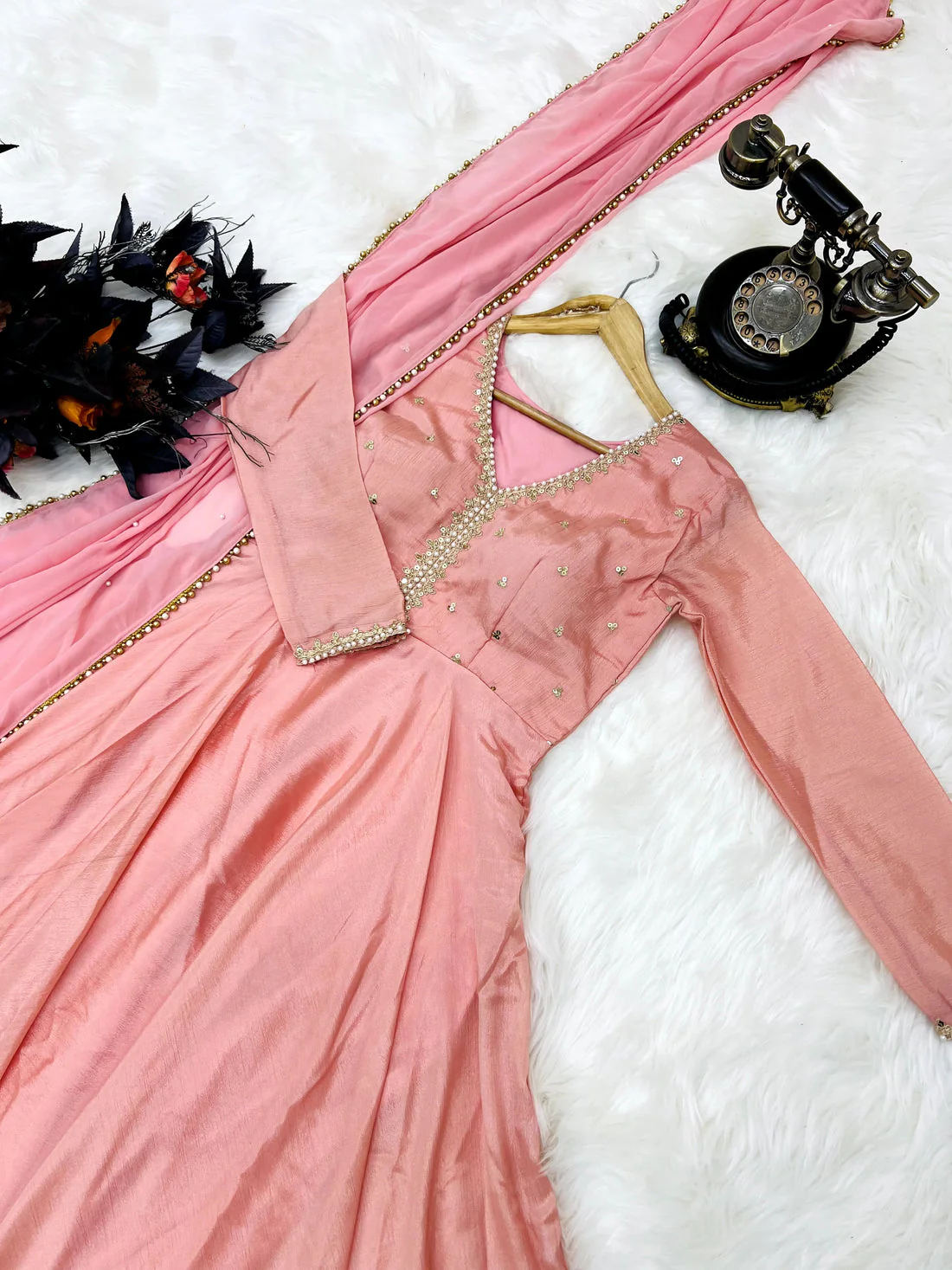 Designer Party Wear Peach Color Exclusive Gown - Image 5