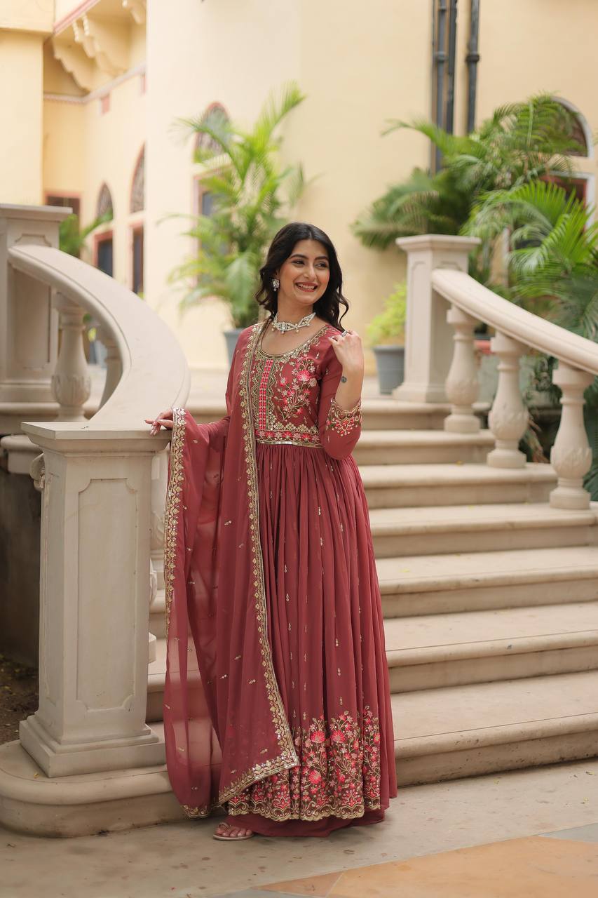 Designer Peach Color Three Piece Sharara Suit - Image 2