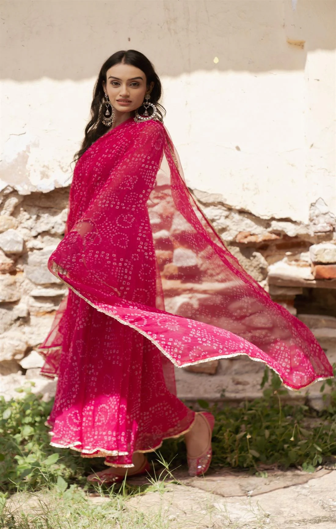 Digital Print Pink Colour organza silk Anarkali Suit Set with huge flair - Image 5