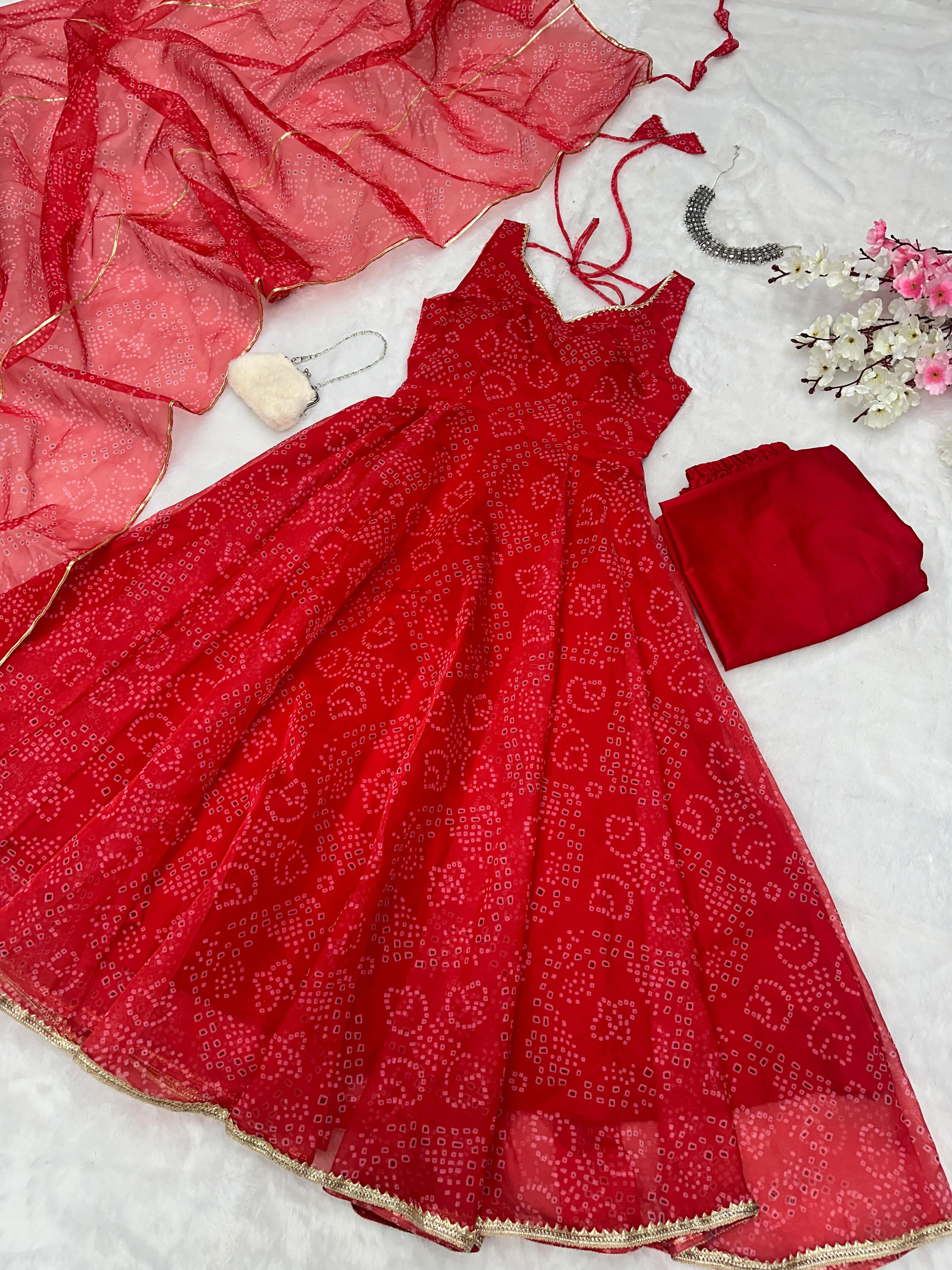 Digital Printed Organza Silk Anarkali Suit Set - Image 2