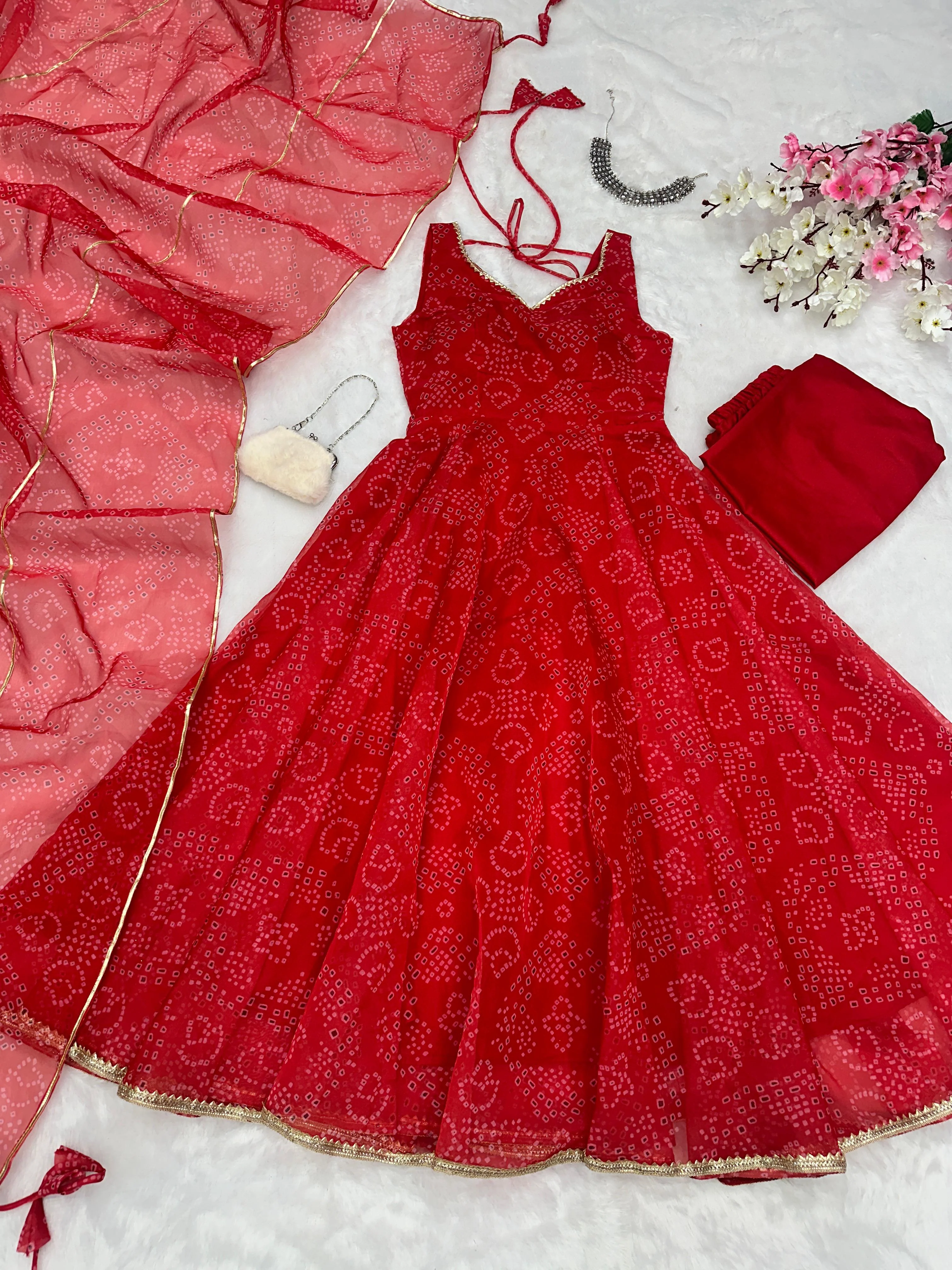 Digital Printed Organza Silk Anarkali Suit Set - Image 3