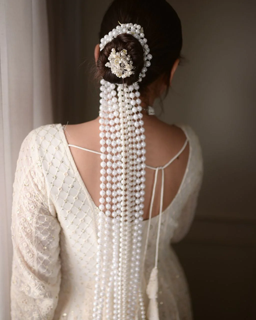 Lakhnawi White Embroidered Georgette Long Anarkali Gown With Dupatta - Image 3