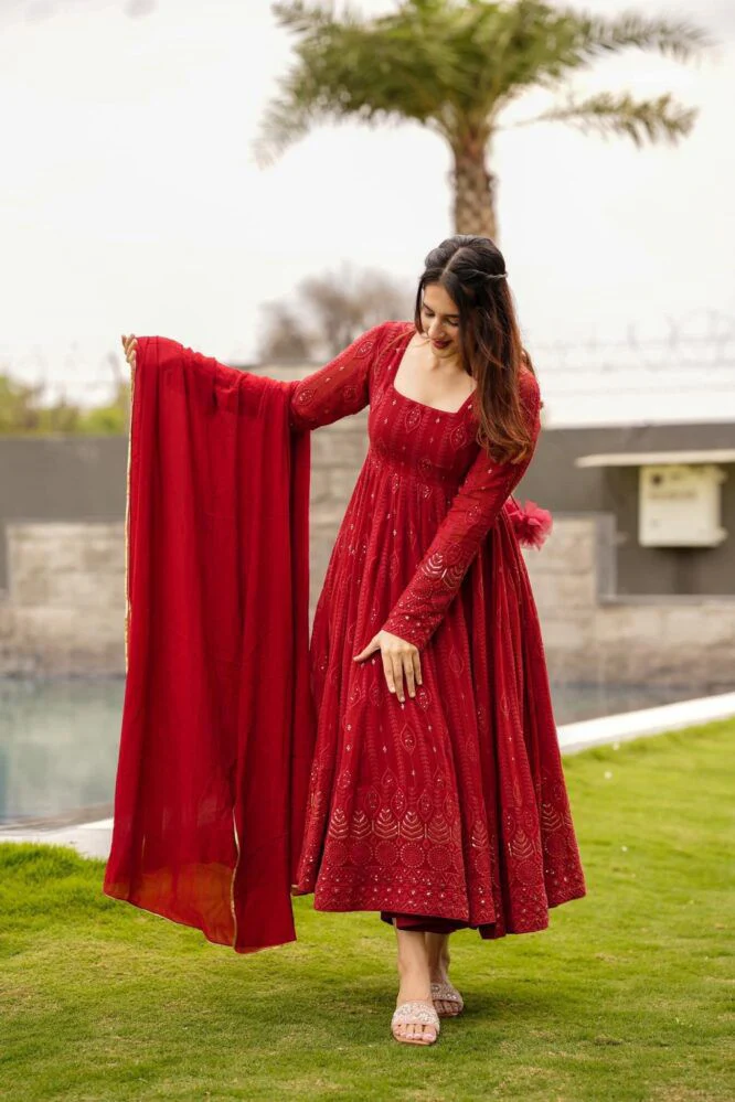 Embellished Red Color Sequence Work Gown - Image 3