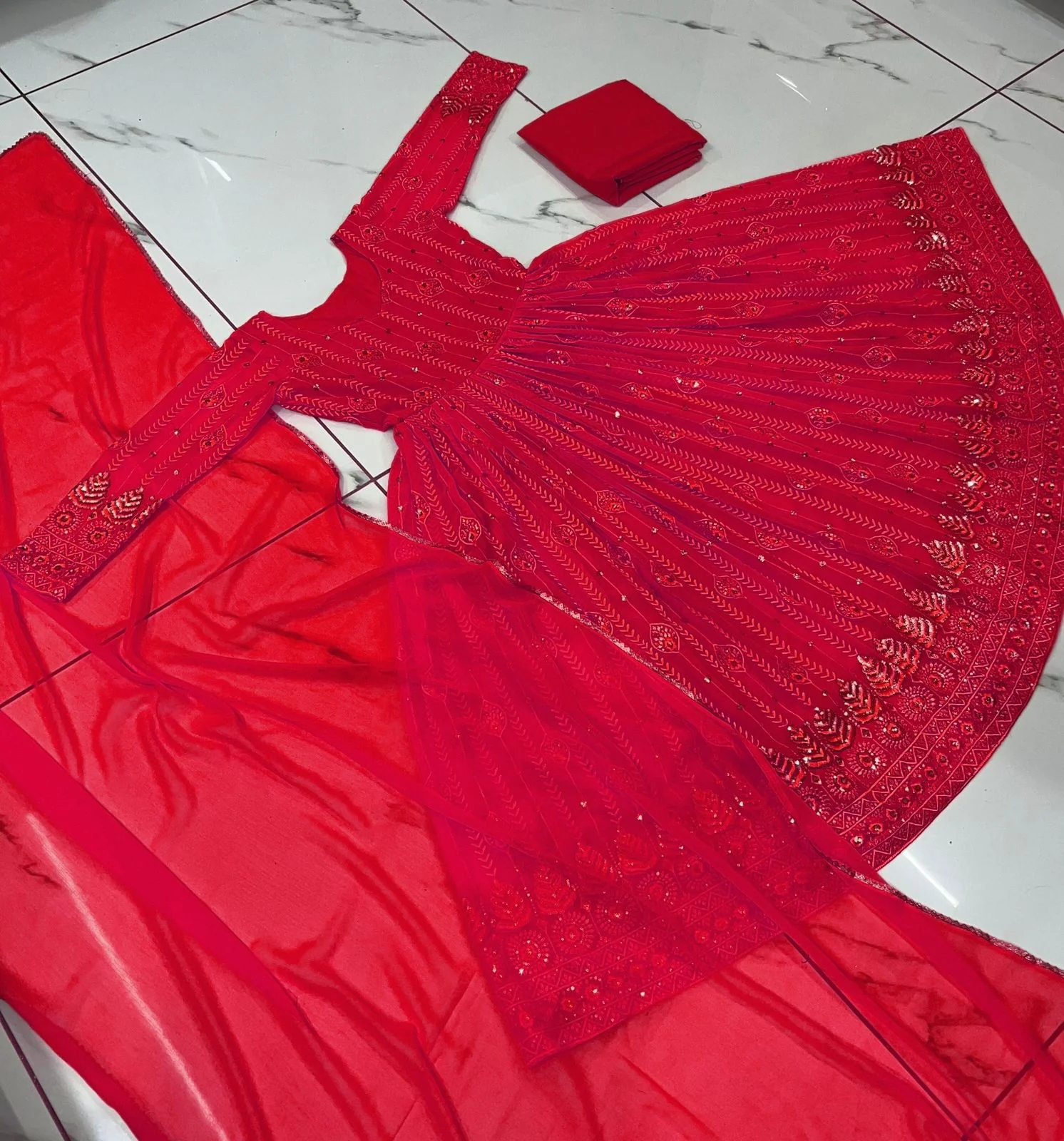 Embellished Red Color Sequence Work Gown - Image 5