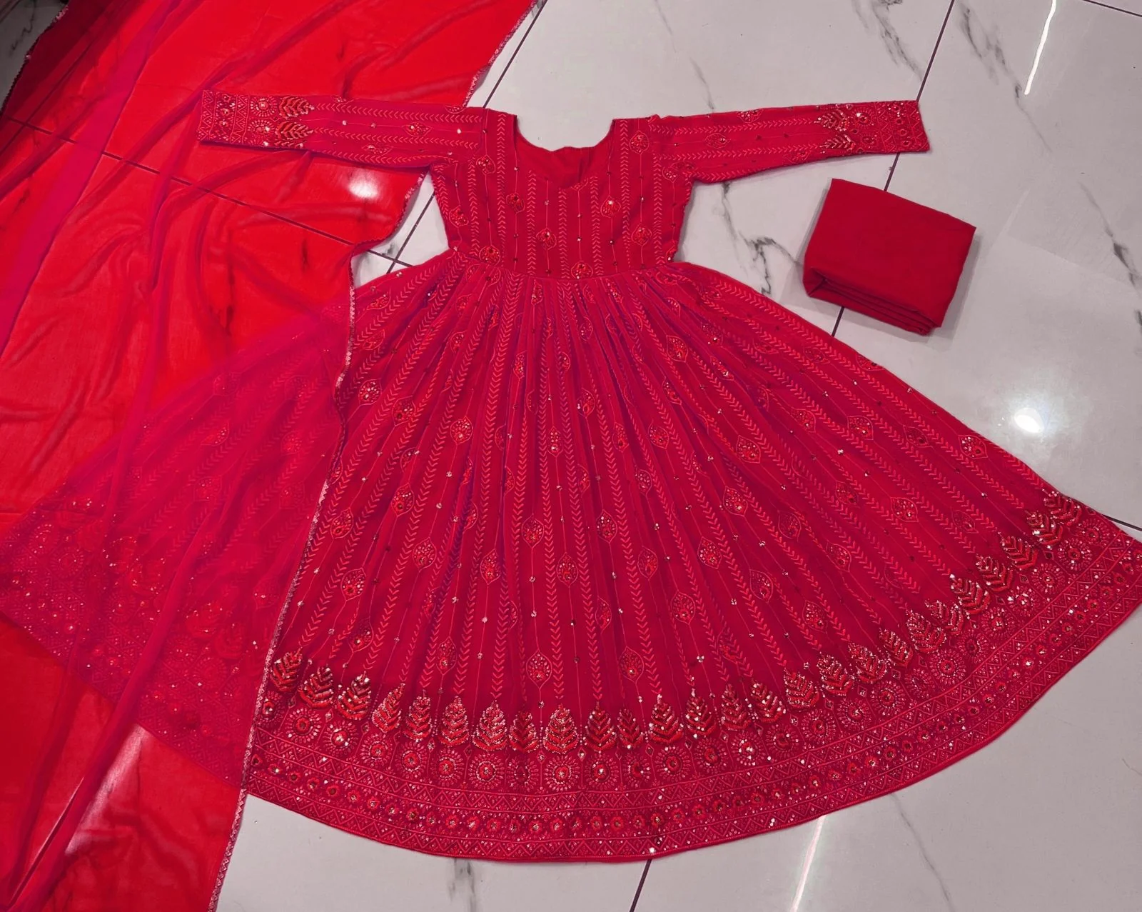 Embellished Red Color Sequence Work Gown - Image 6