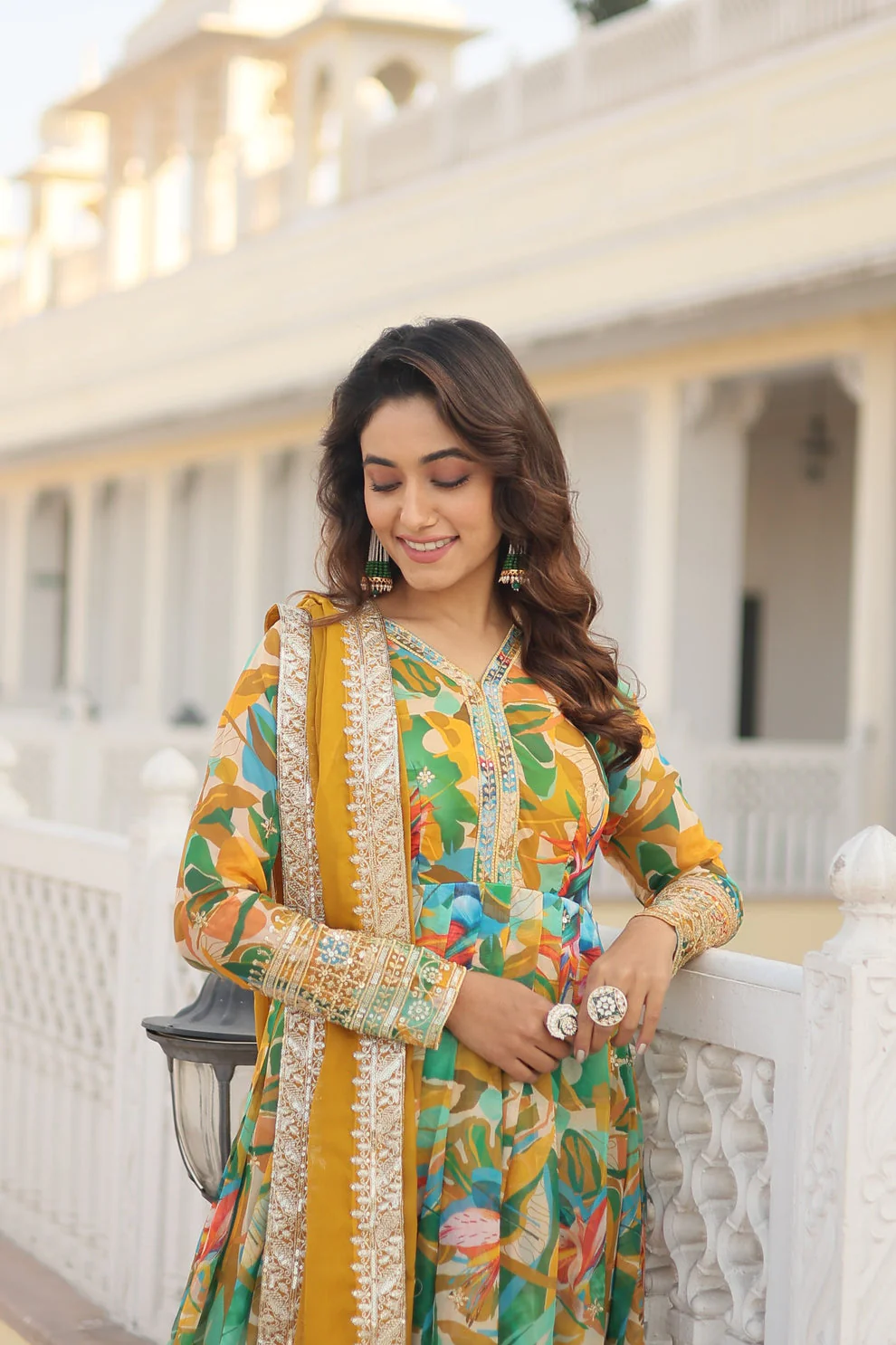 Eyes Catching Multi Digital Printed Yellow Anarkali Gown - Image 5