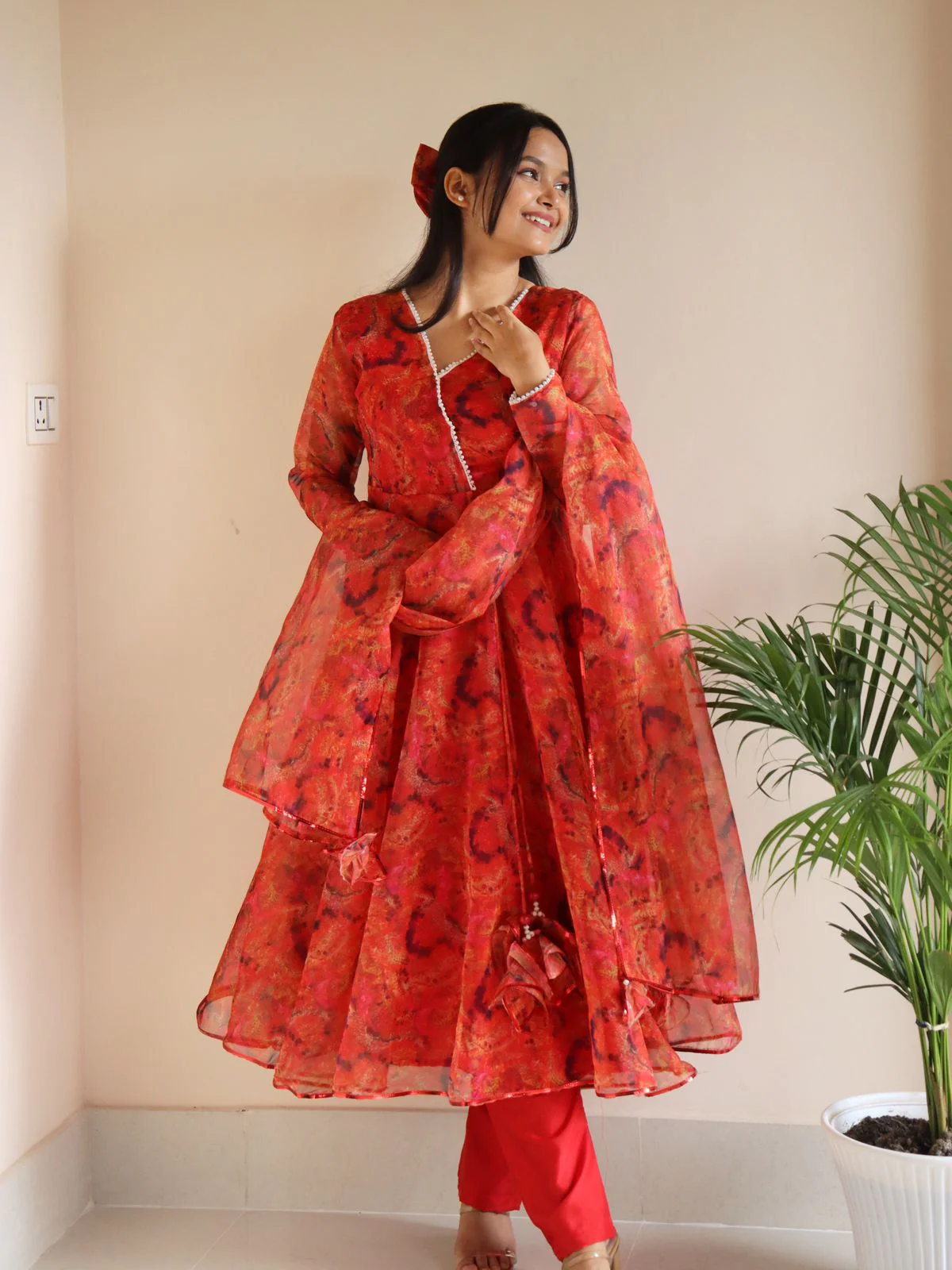 Fabulous Red Color Digital Printed Anarkali suit - Image 3
