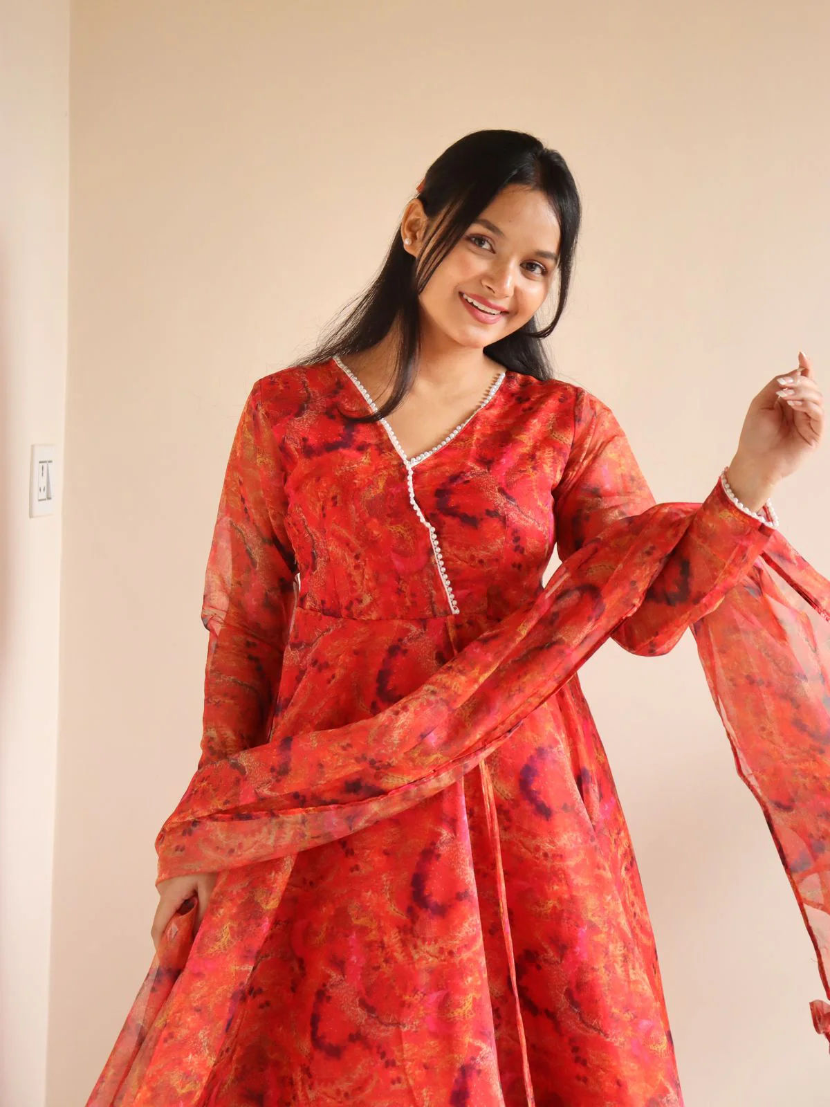 Fabulous Red Color Digital Printed Anarkali suit - Image 4