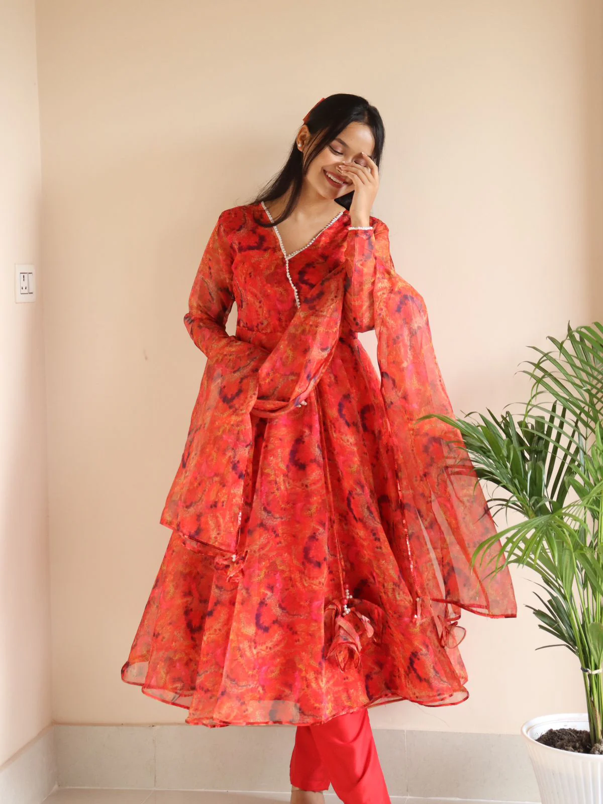 Fabulous Red Color Digital Printed Anarkali suit - Image 5