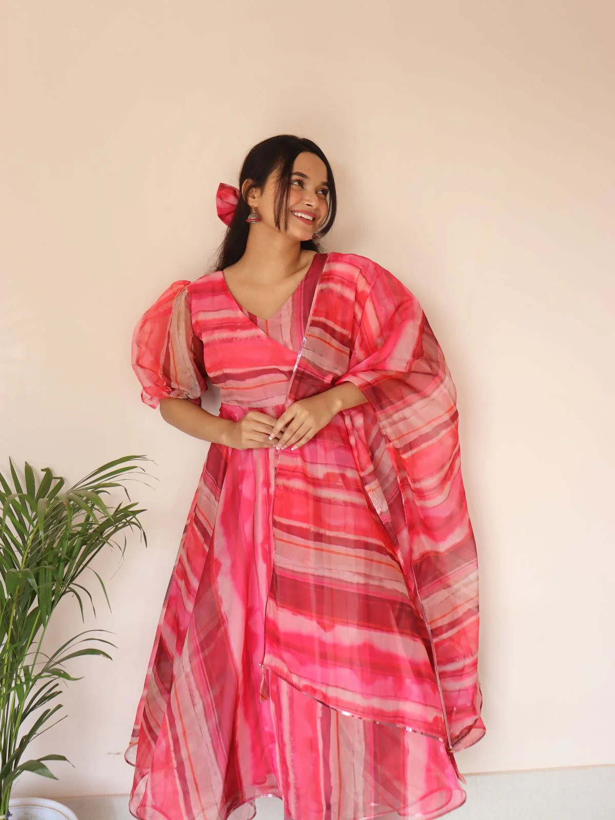 Festival Wear Multi Color Organza Anarkali Suit - Image 3