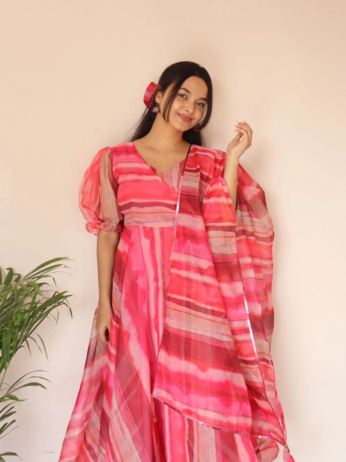 Festival Wear Multi Color Organza Anarkali Suit - Image 5