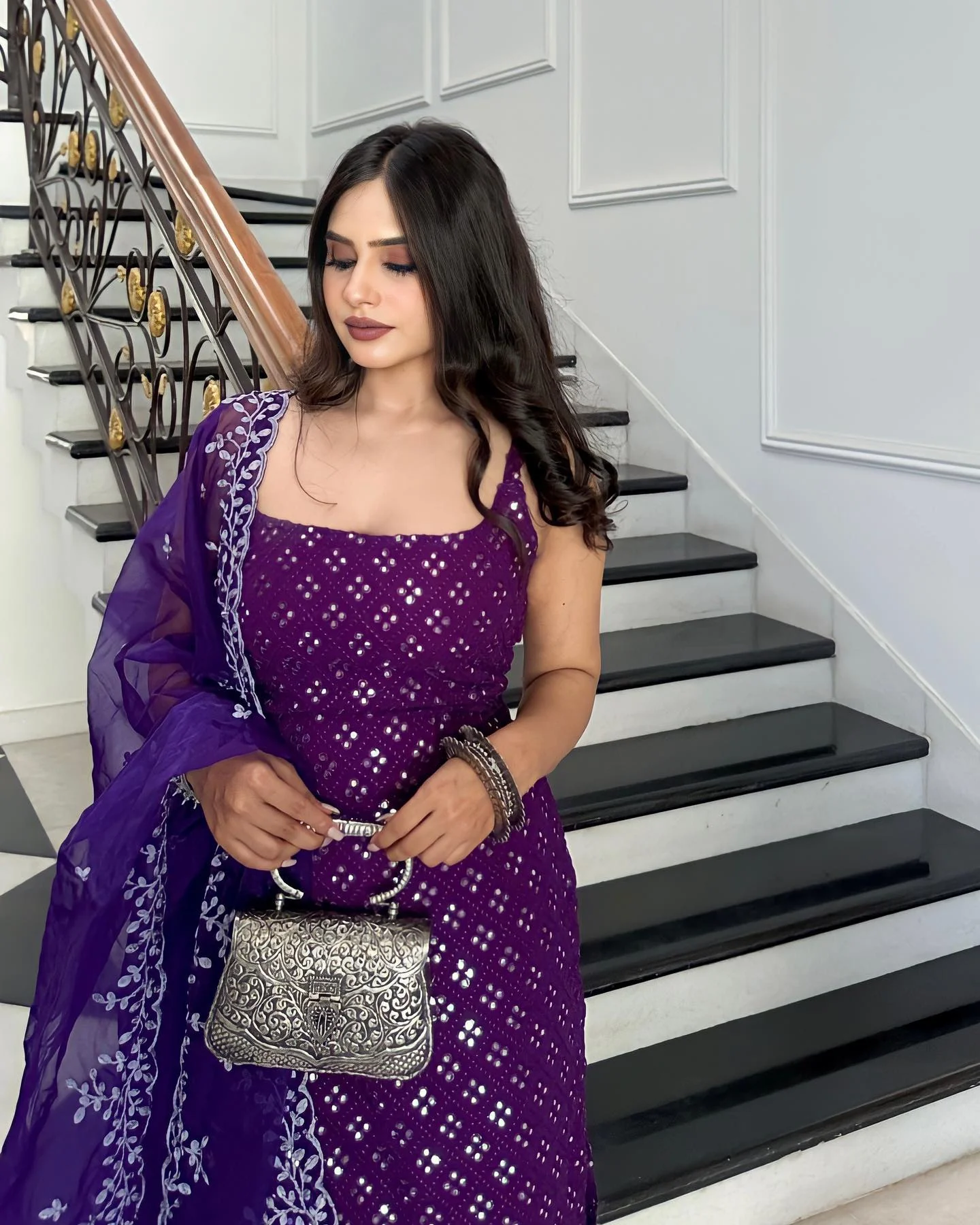 Festive Royal Purple Sharara Suit with Embroidered Kurti & Dupatta - Image 5