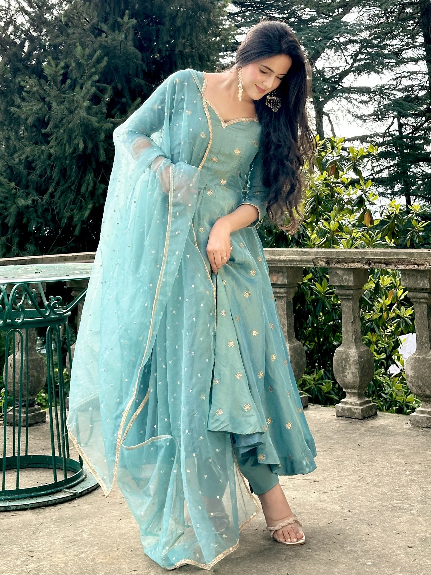 Festive Wear Sky Blue Embroidered Anarkali Suit with Dupatta - Image 2