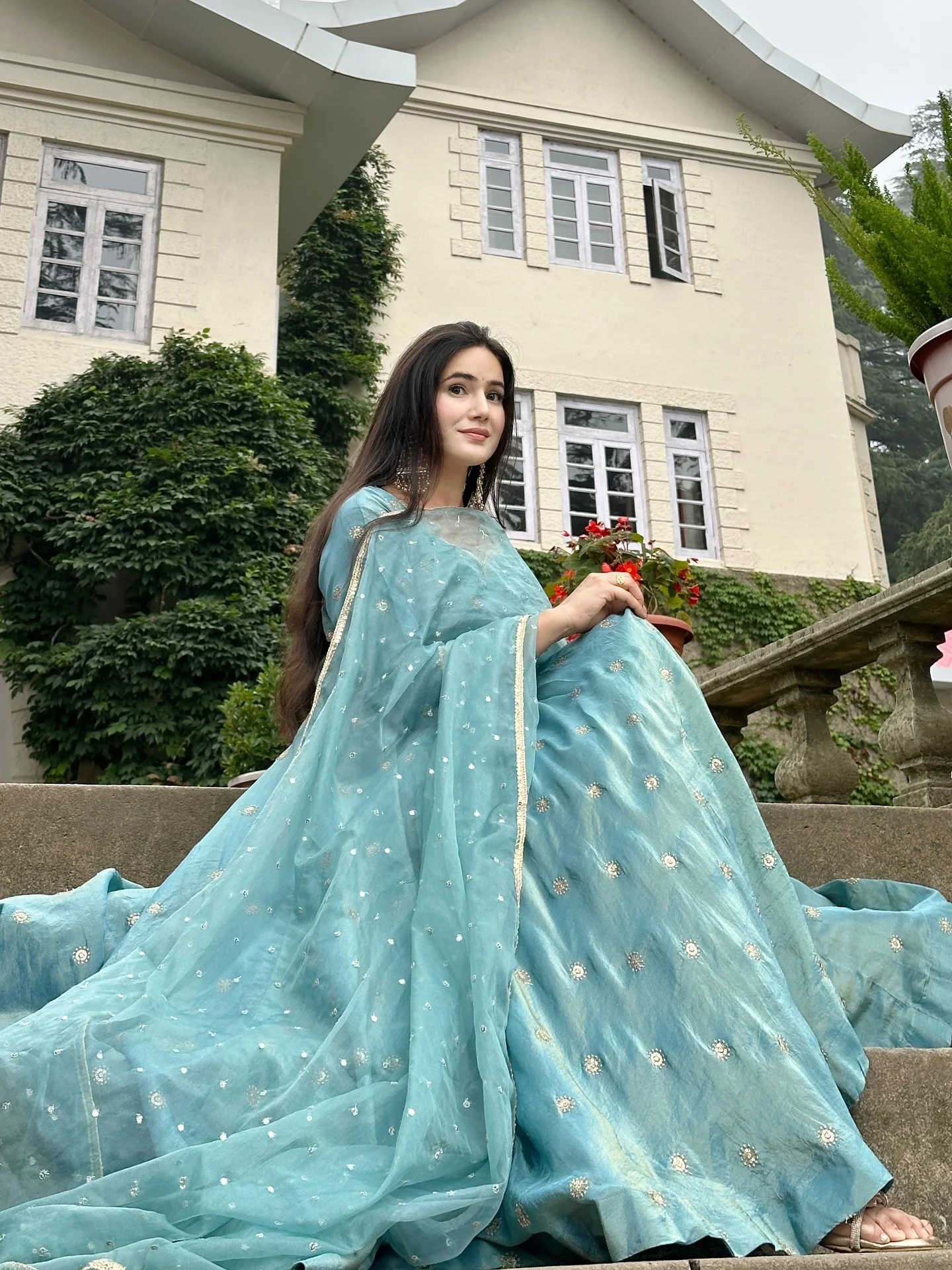 Festive Wear Sky Blue Embroidered Anarkali Suit with Dupatta - Image 3