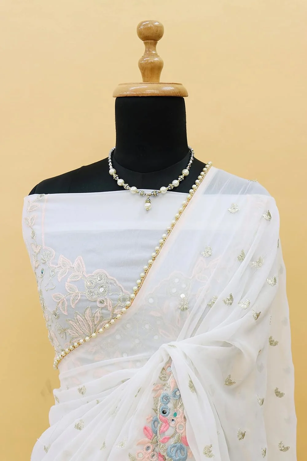 fox georgatte saree with three layer work saree with mirror touch work - Image 3