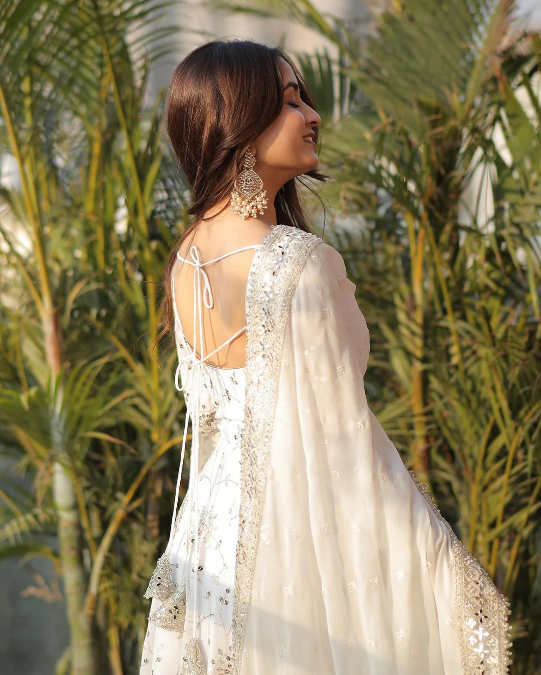 Full Heavy Work White Color Georgette Anarkali Gown - Image 3