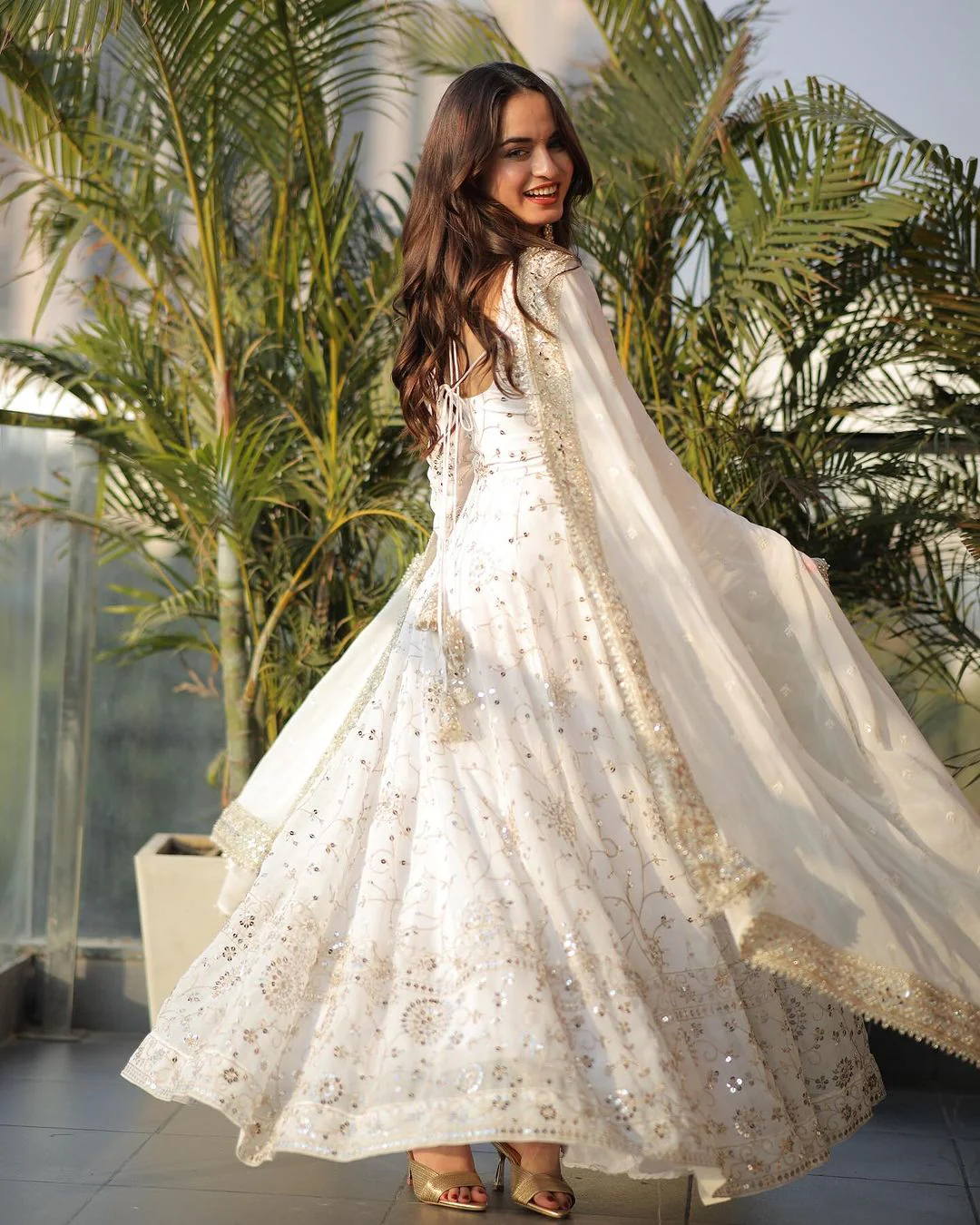 Full Heavy Work White Color Georgette Anarkali Gown - Image 8