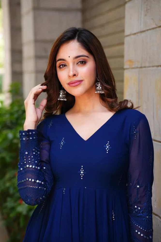 Glimmering Blue Color Sequence Thread Work Anarkali Gown - Image 4