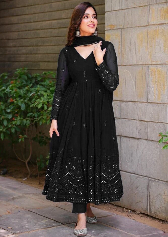 Glimmering Blue Color Sequence Thread Work Anarkali Gown - Image 6