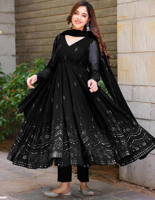 Glimmering Blue Color Sequence Thread Work Anarkali Gown - Image 7