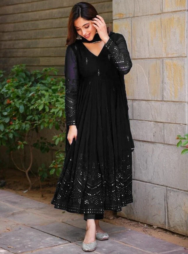 Glimmering Blue Color Sequence Thread Work Anarkali Gown - Image 8