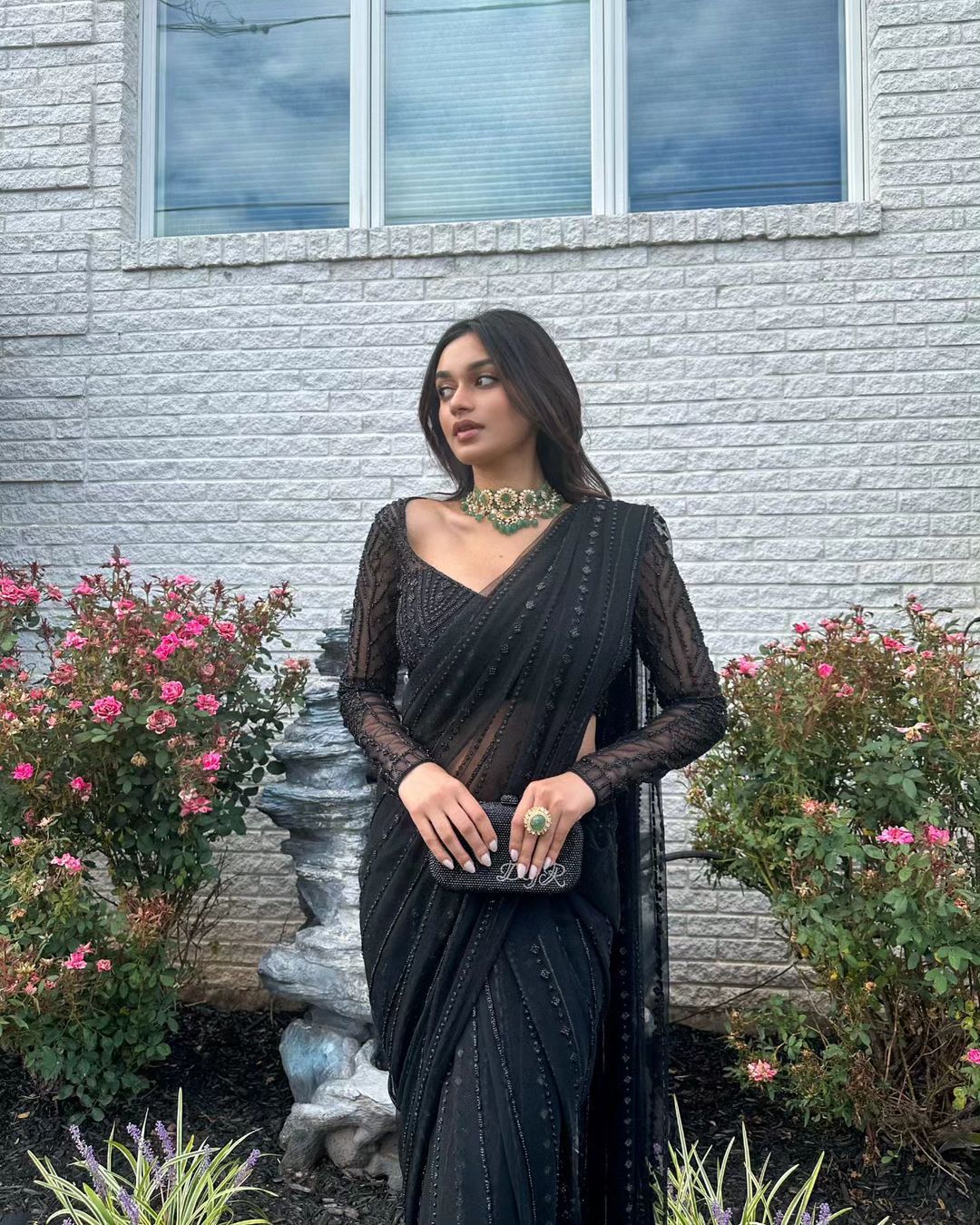 Glimmering Sequence Work Black Color Saree - Image 3