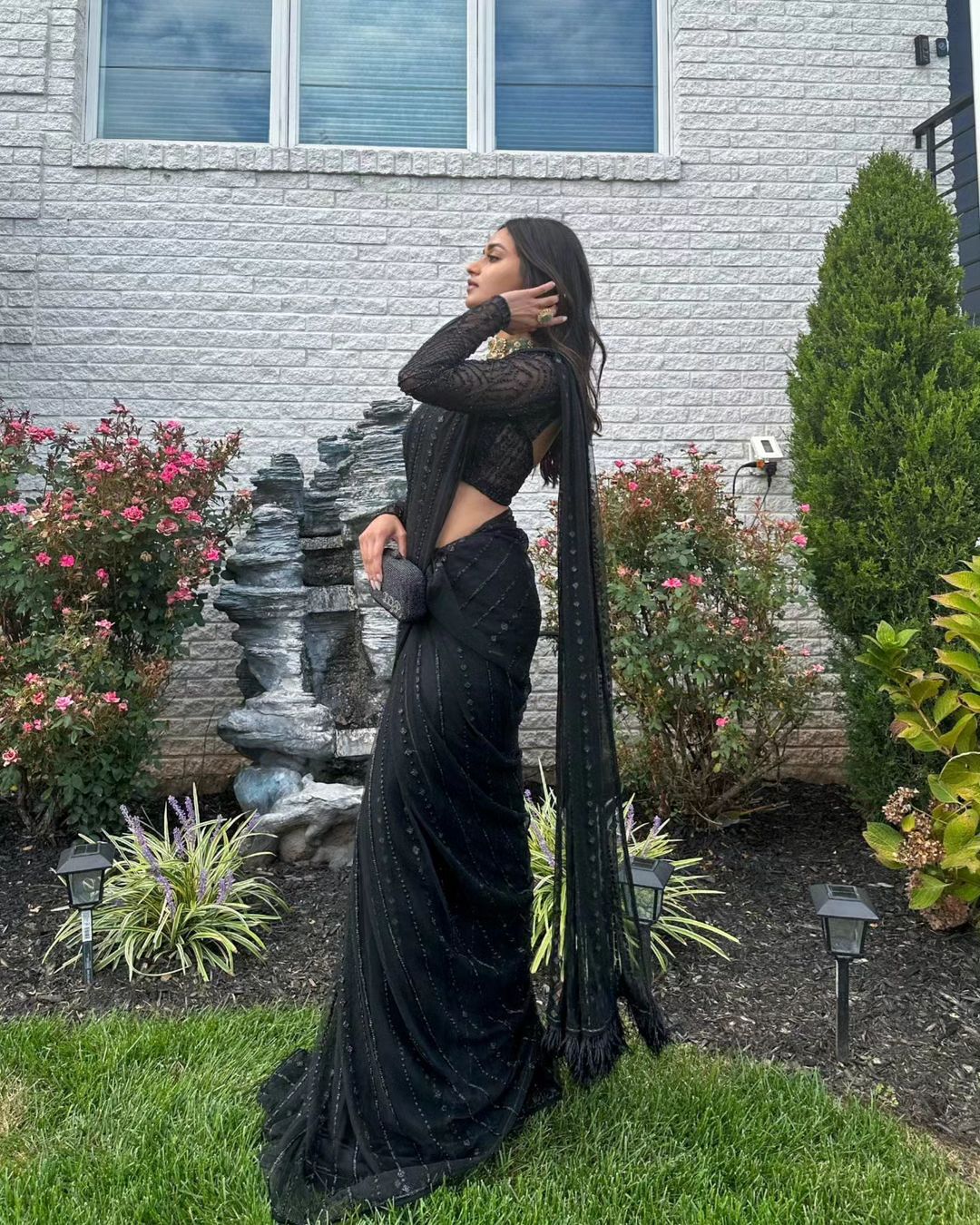 Glimmering Sequence Work Black Color Saree - Image 4